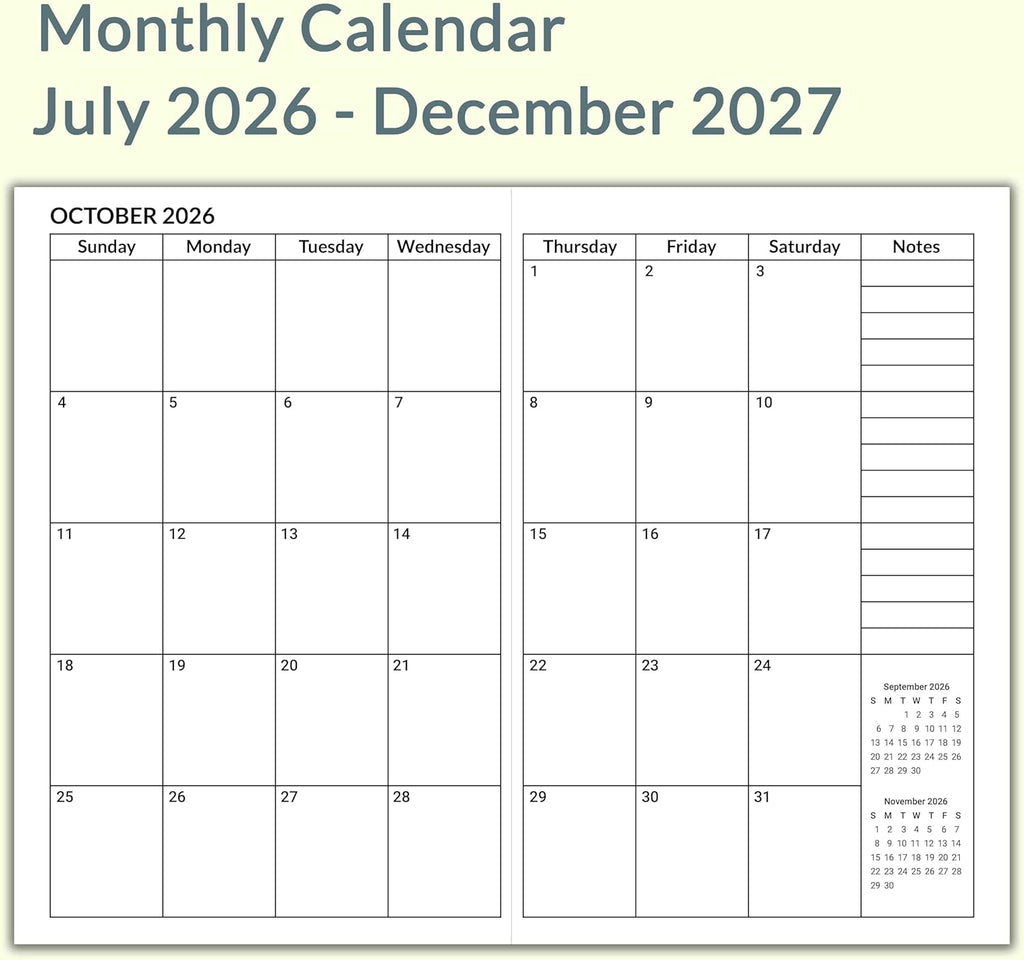 A5 Planner Jul 2026 - Dec 2027, Travelers Notebook Inserts, Travelers Notebook Calendar, Vertical Design Weekly and