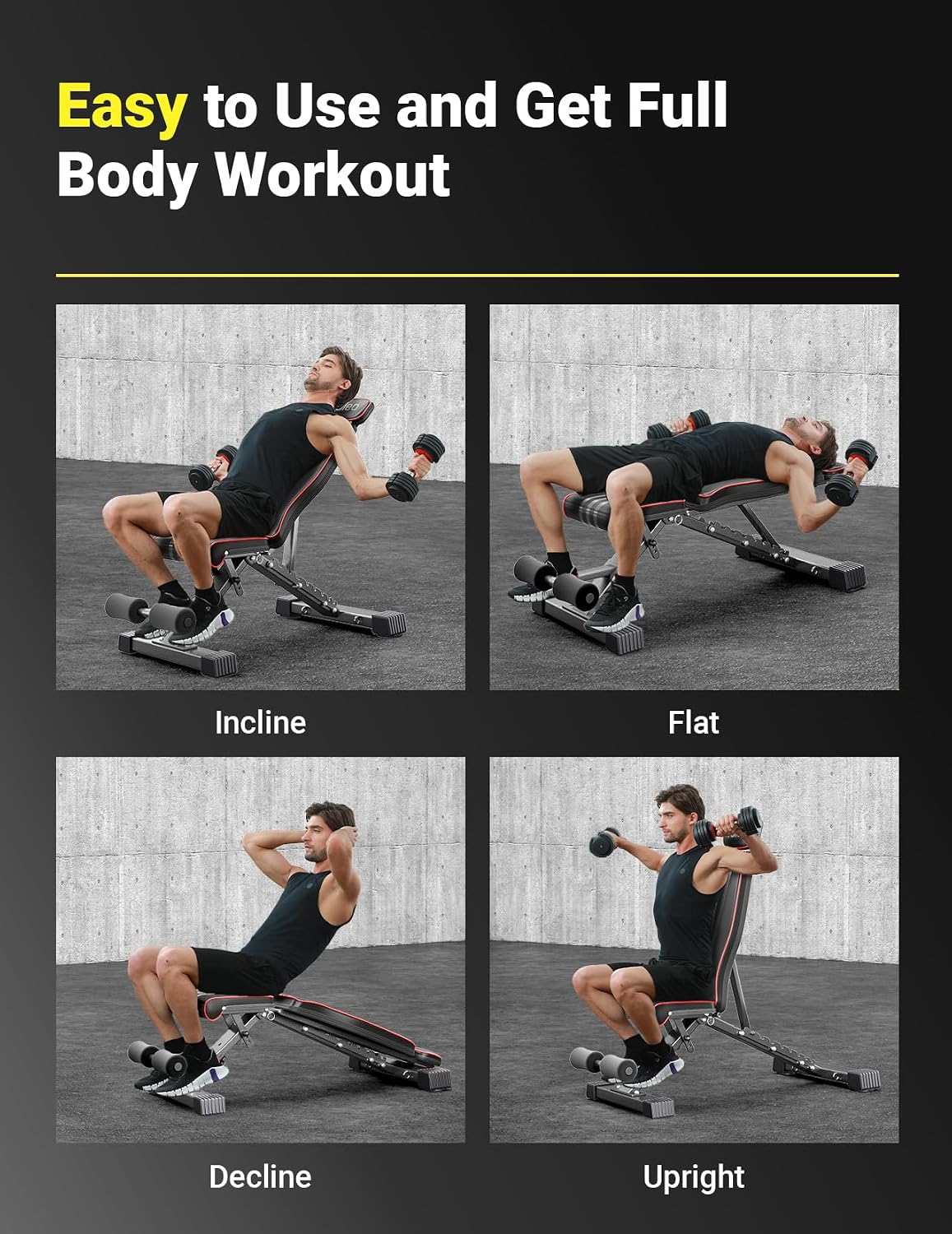 Adjustable Weight Bench for Home Gym, ASTM-Certified 827LBS, 98% Pre-Assembled, Foldable Gym Bench with 84 Positions