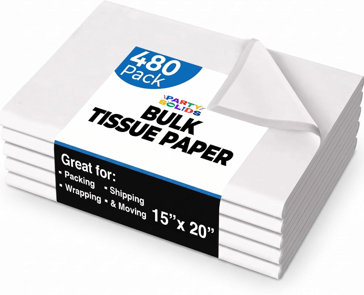 Party Solids White Tissue Paper for Gift Bags 15"X20" 480 Sheets