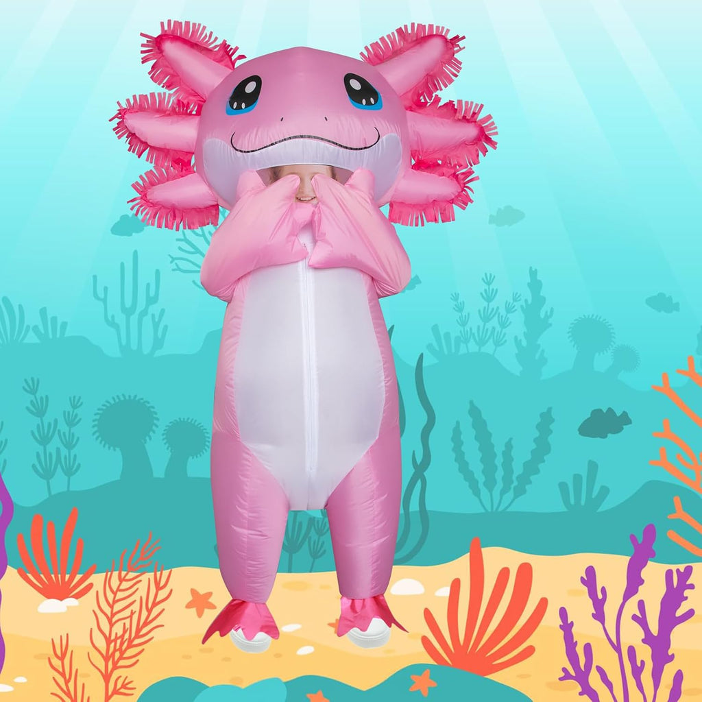 Inflatable Axolotl Costume for Kids Halloween Kid Blow Up Costume Deluxe Pink Costumes for Girls Boys Cosplay Party