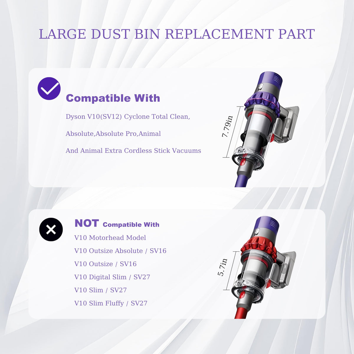 7.79in Large Dust Bin and Filter Replacement for Dyson V10 SV12 Vacuum
