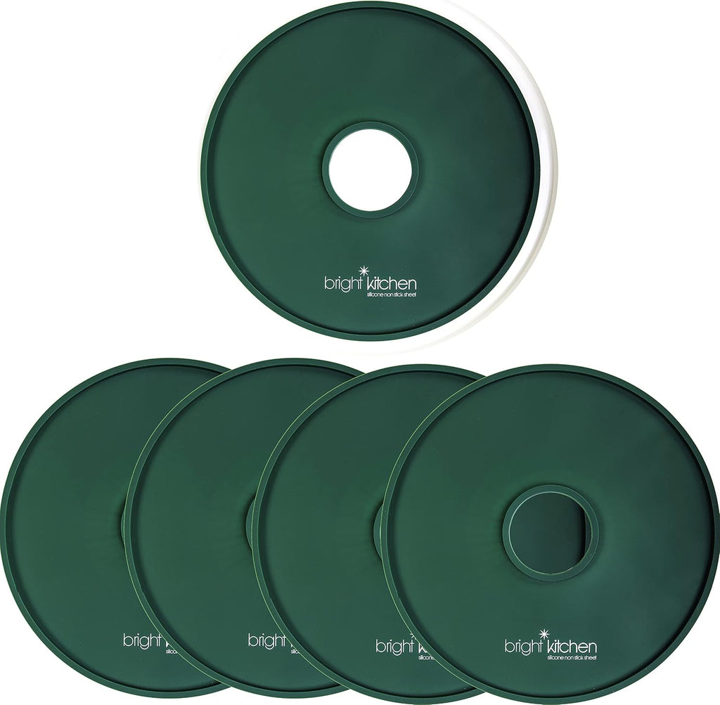 4 Fruit Leather Silicone Dehydrator Sheets with EDGES - NON-Toxic for Nesco Round Dehydrators Lip Mold Hold Batter
