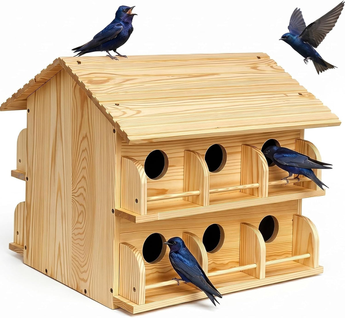 Purple Martin Bird House, 12-Room Wooden Bird Houses for Outside, Large Solid Wood Purple Martin House, Weatherproof