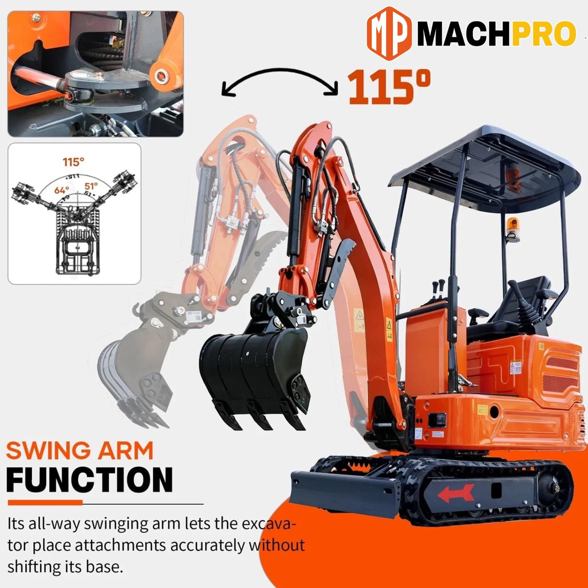 1.4ton Mini Excavator with 13.5HP B&S Gas Engine, Side swing boom.