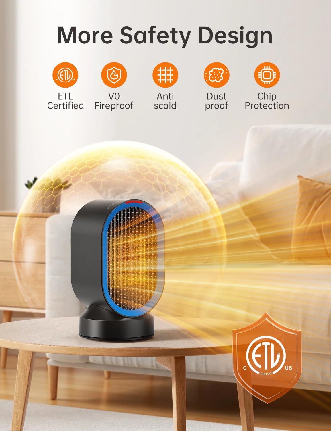 Small Heater for Indoor Use, PTC Ceramic Electric Desktop Heater | Fast Heating, Quiet, ECO Mode, Portable Space
