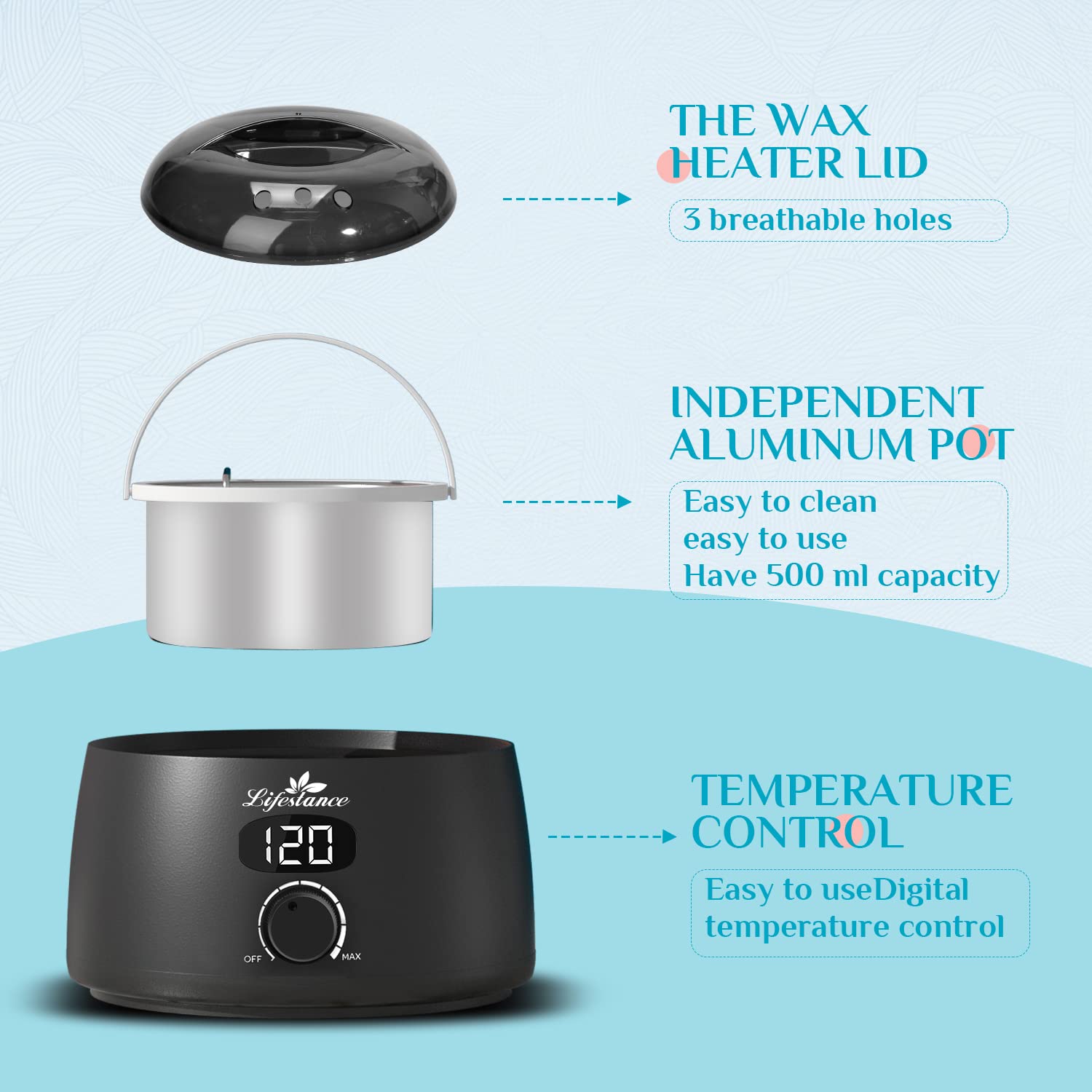 L2 Digital Wax Warmer Machine - 500ml/14oz Fast-Heating for Hard Wax Beads, Hair Removal at Home, Professional for