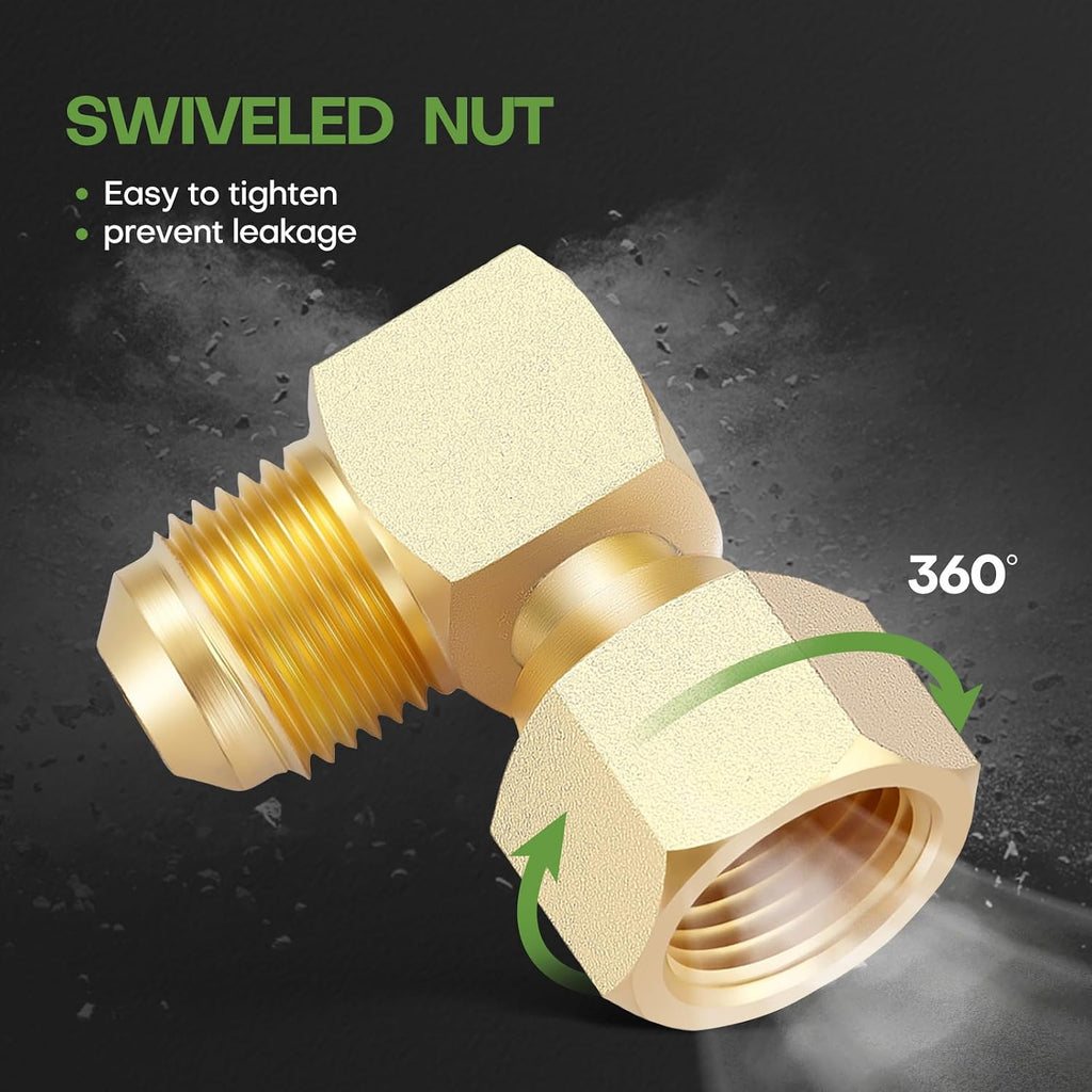 2 PCS 3/8" Flare Propane Gas Oil 90 Elbow Swivel Connector Coupling Fitting