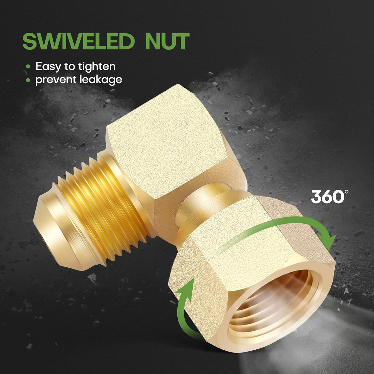 2 PCS 3/8" Flare Propane Gas Oil 90 Elbow Swivel Connector Coupling Fitting
