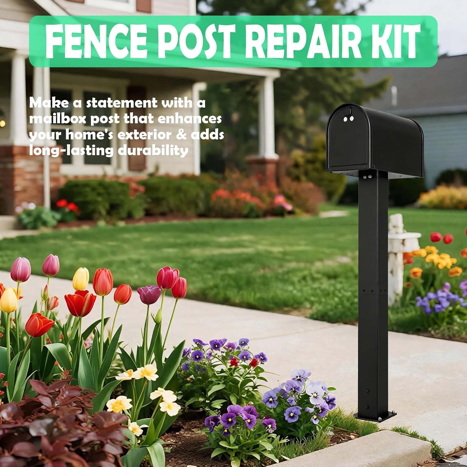43" Heavy Duty Steel Mailbox Post with Base Plate | 4x4 In Ground Mailbox Posts for Outside, 12x6" Universal Mounting