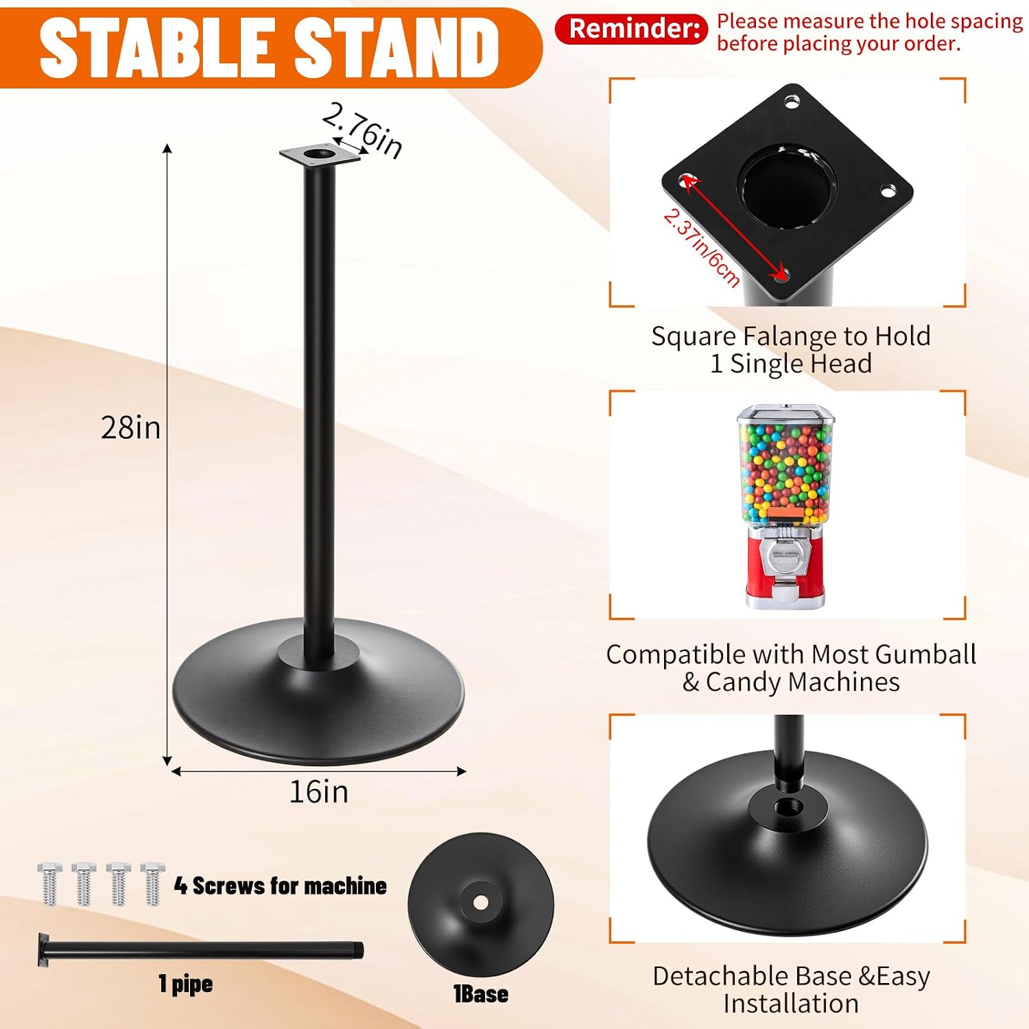 Gumball Machine Stand Only Single Metal Display Floor Stand Heavy Duty for Candy Popcorn Vending Cast Iron 28'' Tall