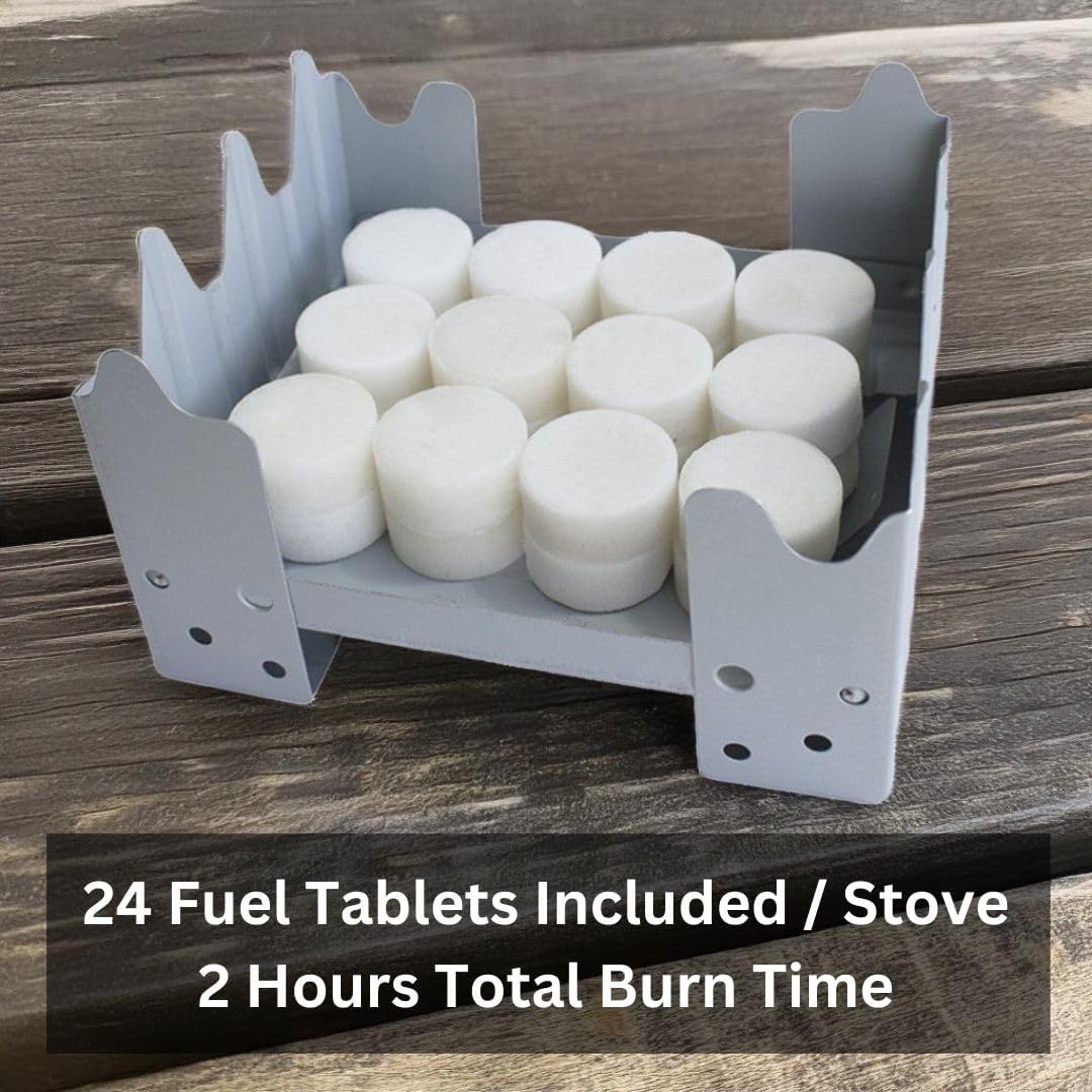Portable Folding Stove with 24 Fuel Tablets - Lightweight Pocket Stove For Backpacking, Camping, Emergency Prep &