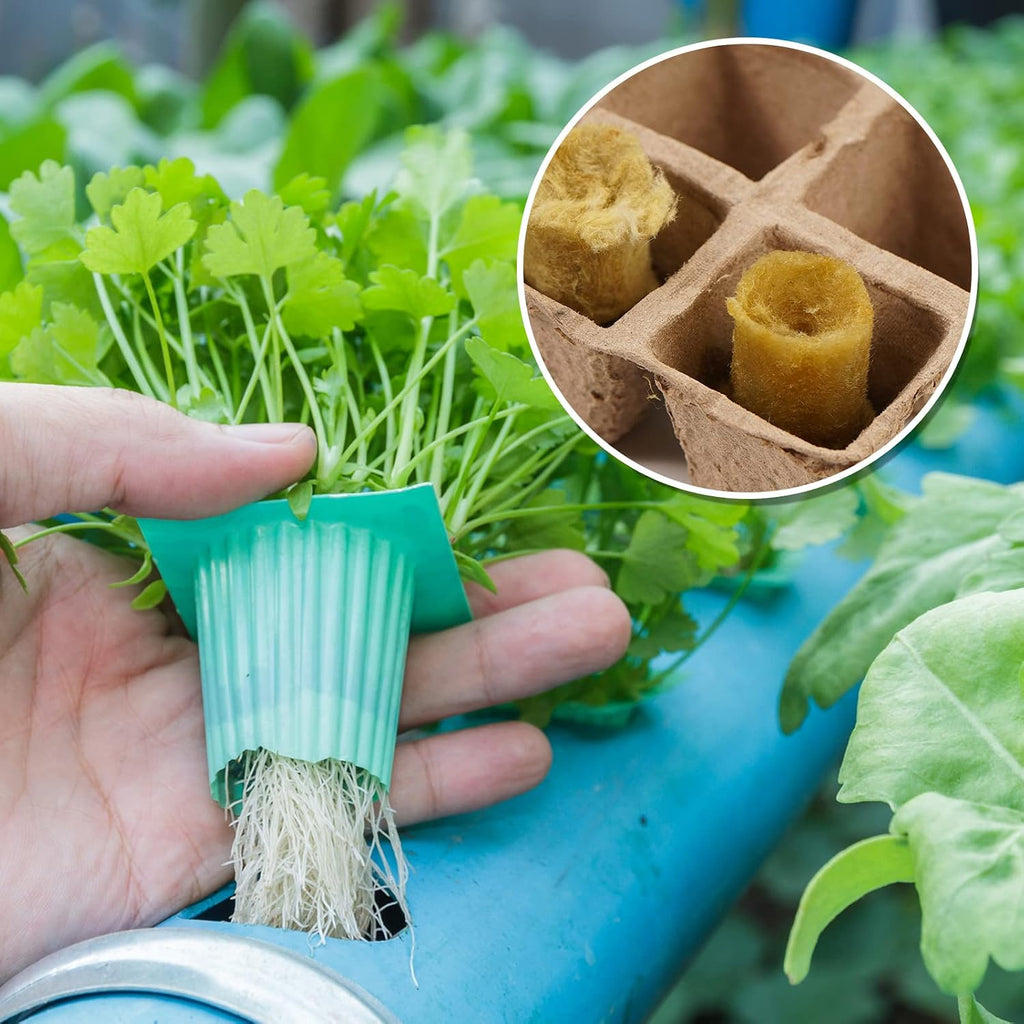 50 Pcs Round Rockwool Starter Plugs, 0.7 x 1 Inch Rockwool Grow Plugs Hydroponics Grow Media Seed Starter Kit Indoor