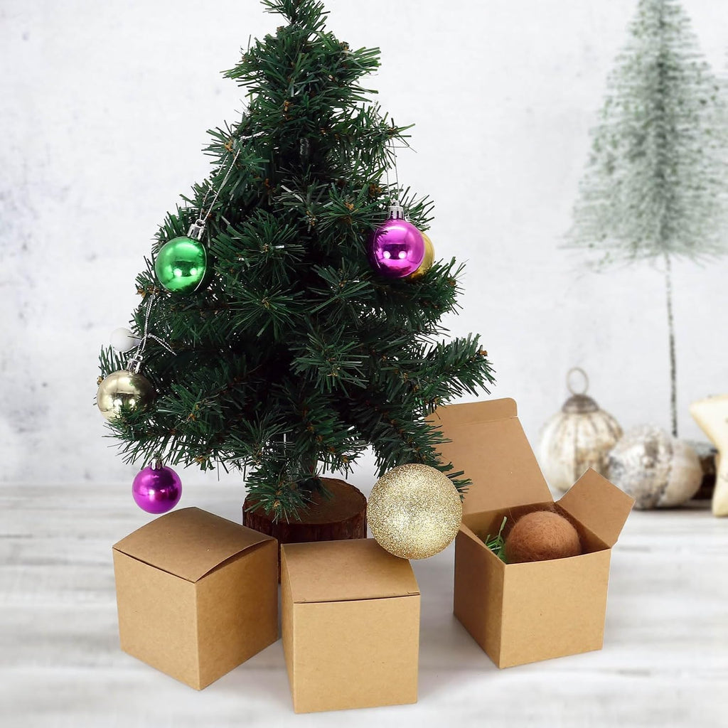 25 Pcs Brown Paper Gift Boxes, Small 3x3x3 inch Gift Box with Lids