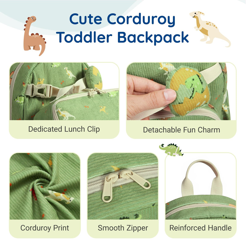 Corduroy Toddler Backpack Kindergarten Bookbag with Lunch Box