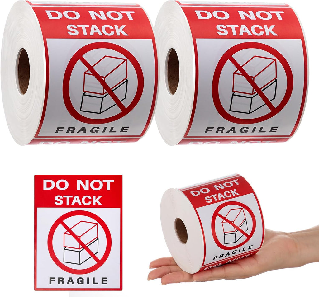 2 Rolls 3" x 4" 1000 Labels Do Not Stack Stickers, Heavy Duty Warning Labels for Shipping Boxes, Fragile Packages &