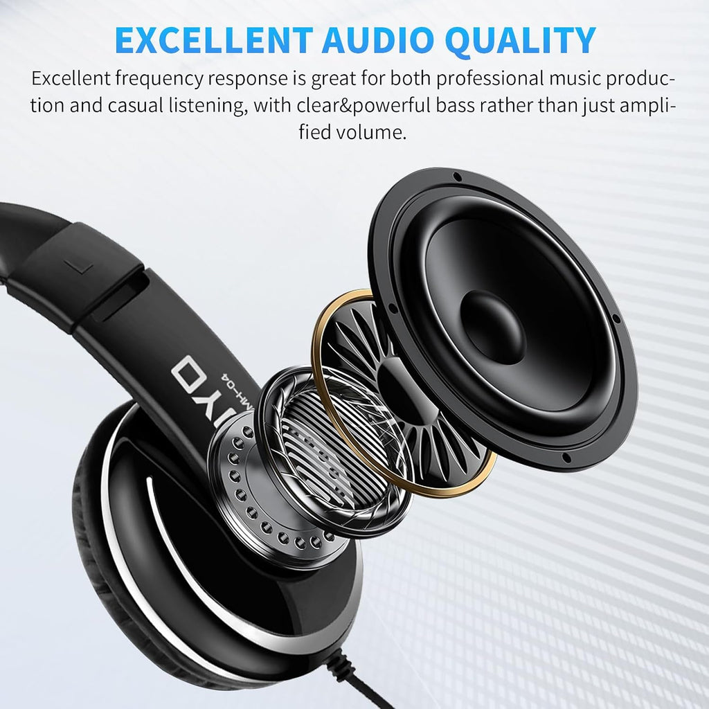 Over Ear Headphones Wired Studio Headphones with 1/4 to 3.5mm Jack for Guitar Amplifier Keyboard Recording Podcast DJ