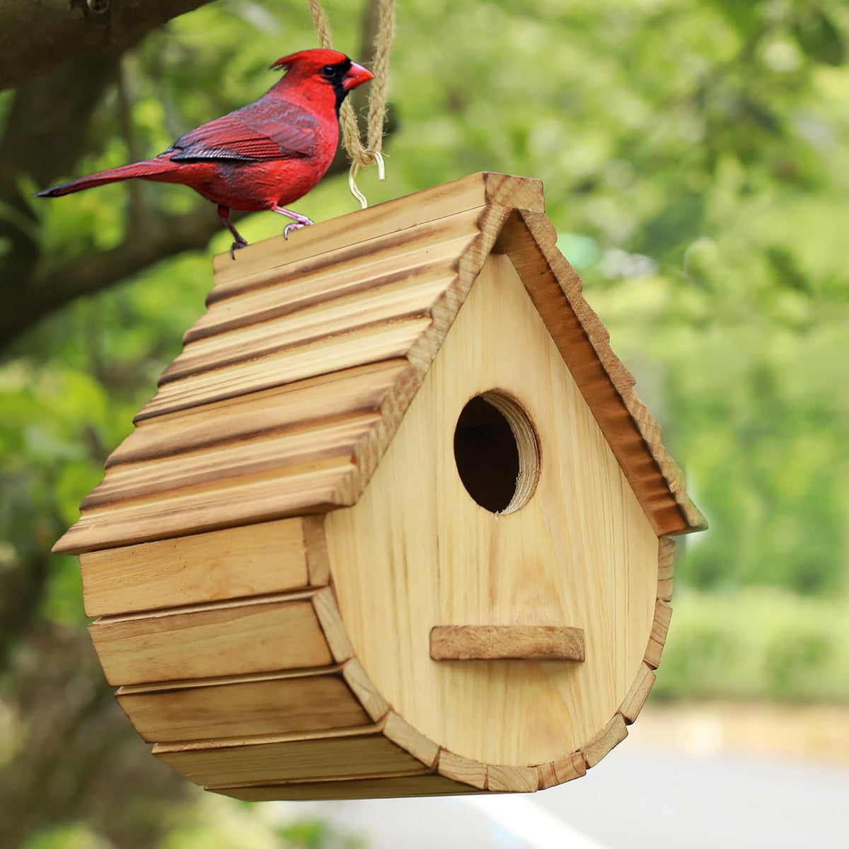 Bird House for Outside,Wood Birdhouses Outdoor, Wooden Bird House Bluebird Finch Cardinals Hanging Birdhouse for
