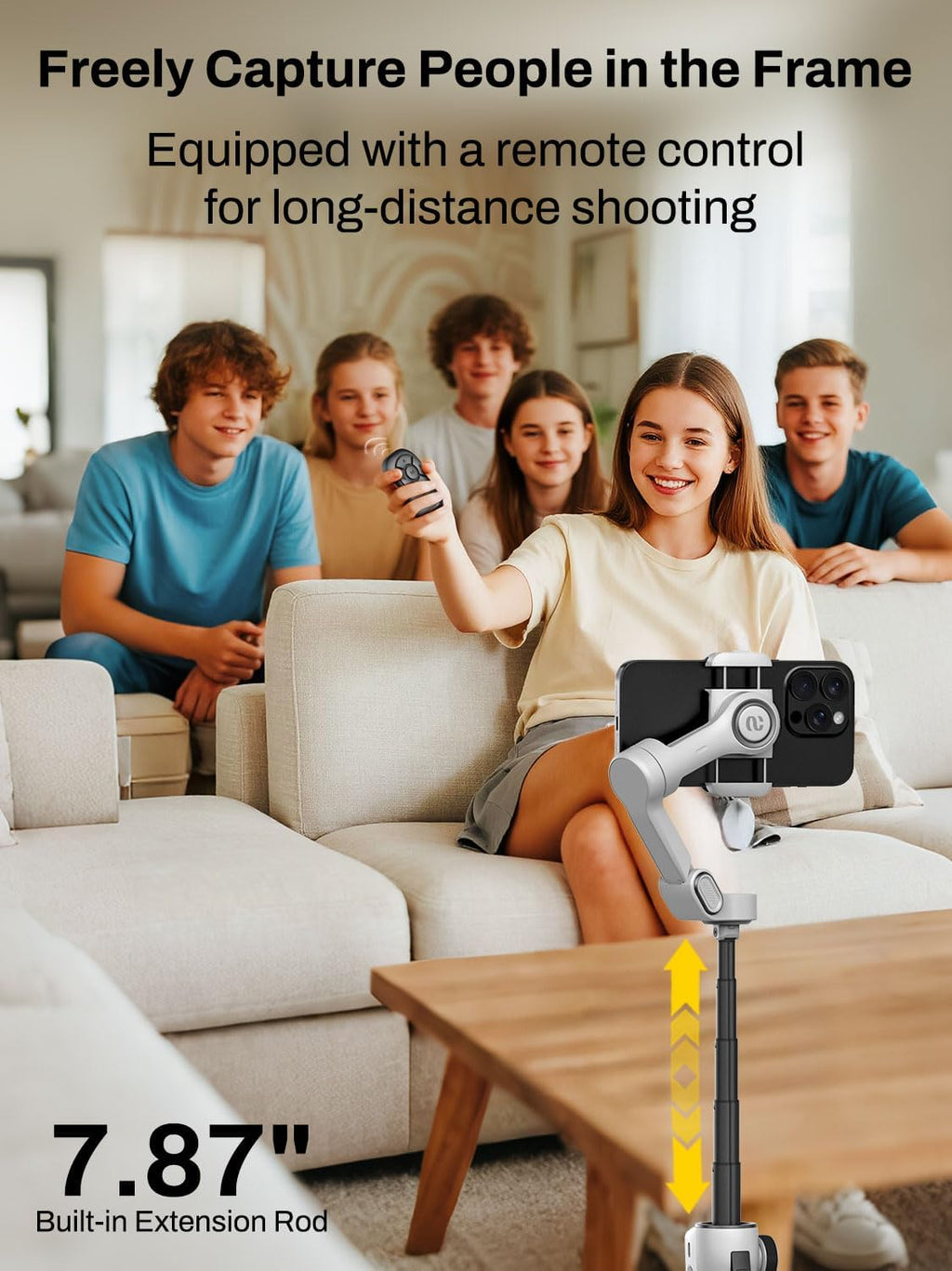 Smartphone Gimbal Stabilizer for iPhone & Android, 3-Axis Phone Gimbal with Bluetooth Remote Control, Built-in 7.8”