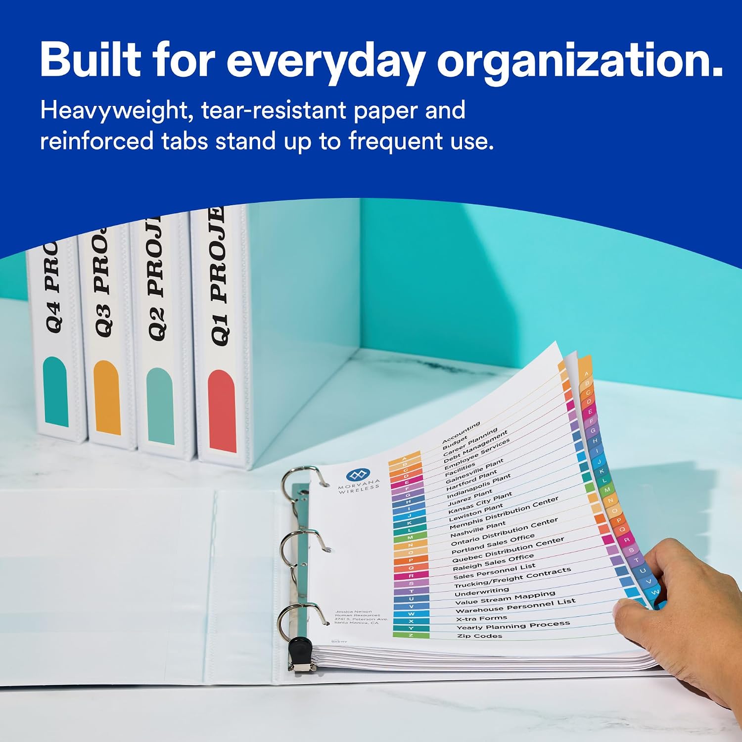 A-Z Dividers for 3 Ring Binders, 26 Tabs per Set, Customizable Table of Contents, Multicolor Tabs, Great for