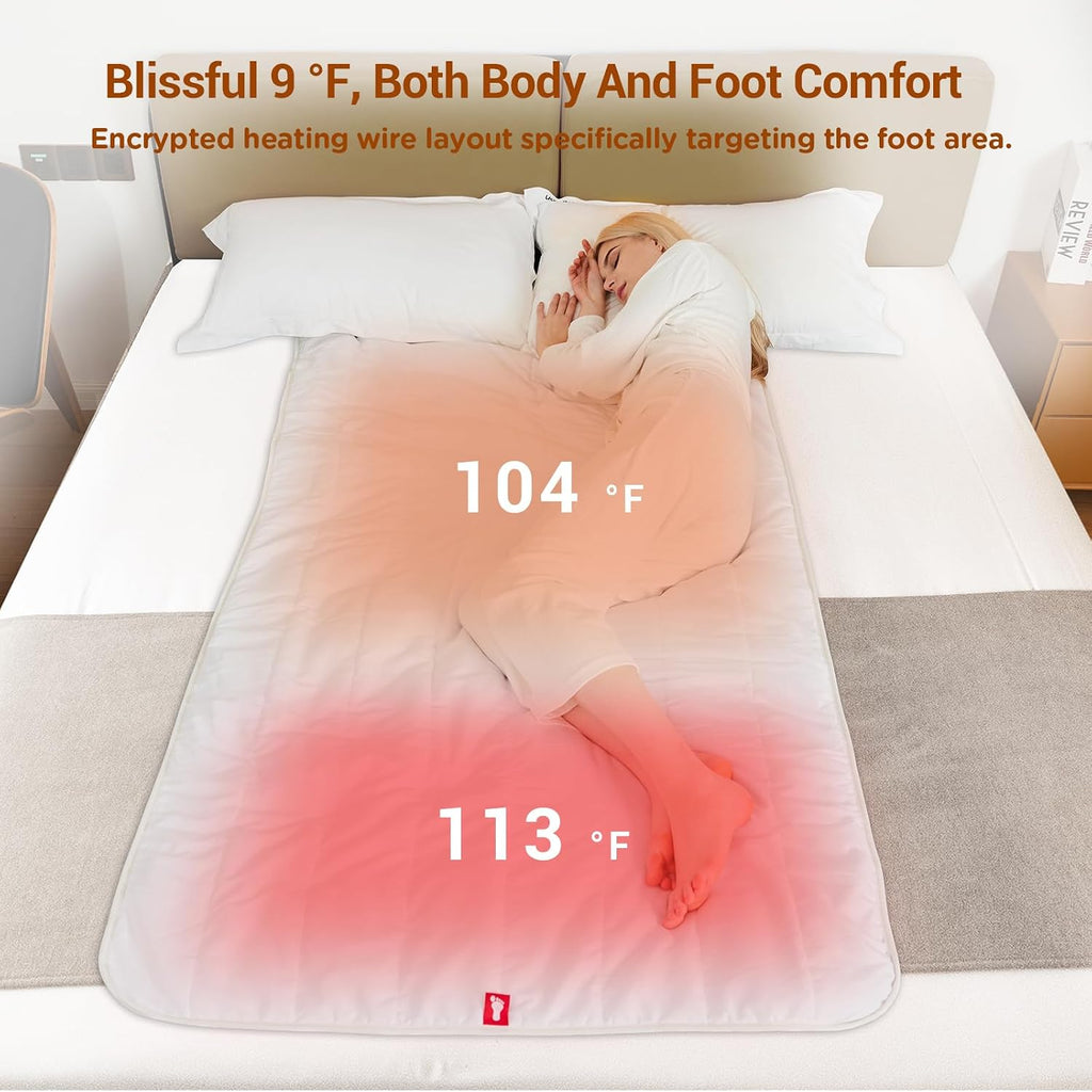 Heated Mattress Pad Twin Size, Foot Temp Diff Design & Preheat Function & Smart Downshift, Water-Resistant Bed Heater