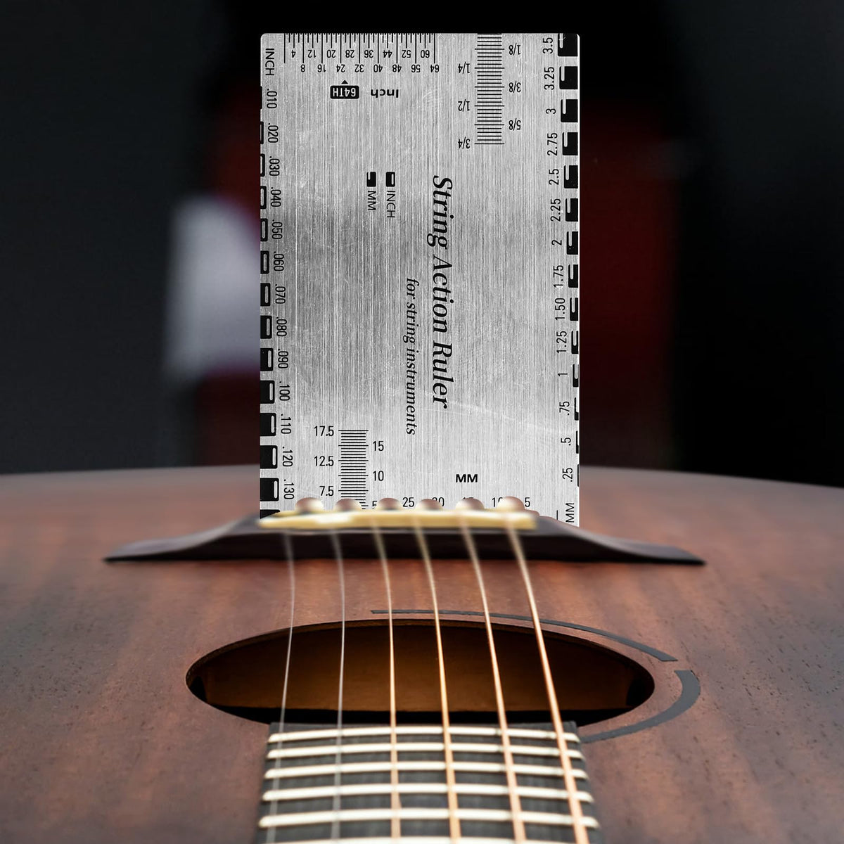 Guitar String Action Gauge Ruler, Stainless Steel Luthier Setup Tool