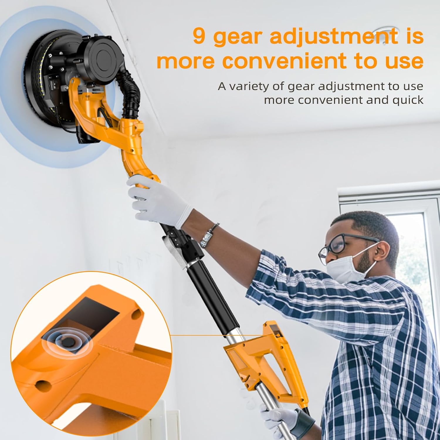 Drywall Sander with Vacuum Dust Collector,Popcorn Ceiling Removal | Dustless Vacuum System;9 Variable Speed