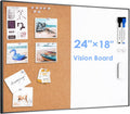 Cork Board White Board Combo, 24 x 18 Inch Bulletin Board, Magnetic Dry Erase Board & Corkboard for Wall, Vision