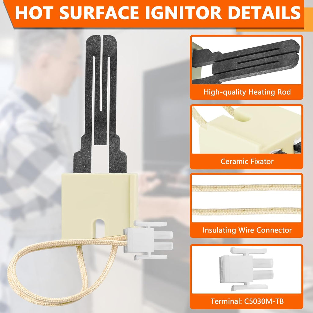 62-22868-93 Furnace Ignitor Hot Surface Replacement for Rh-eem, Ru-ud, Weath-erking Replace Part 62-22868-01, 62-22441-01, 62-23460-01, 62-22548-01 Flat Style Hot Surface Ignitor