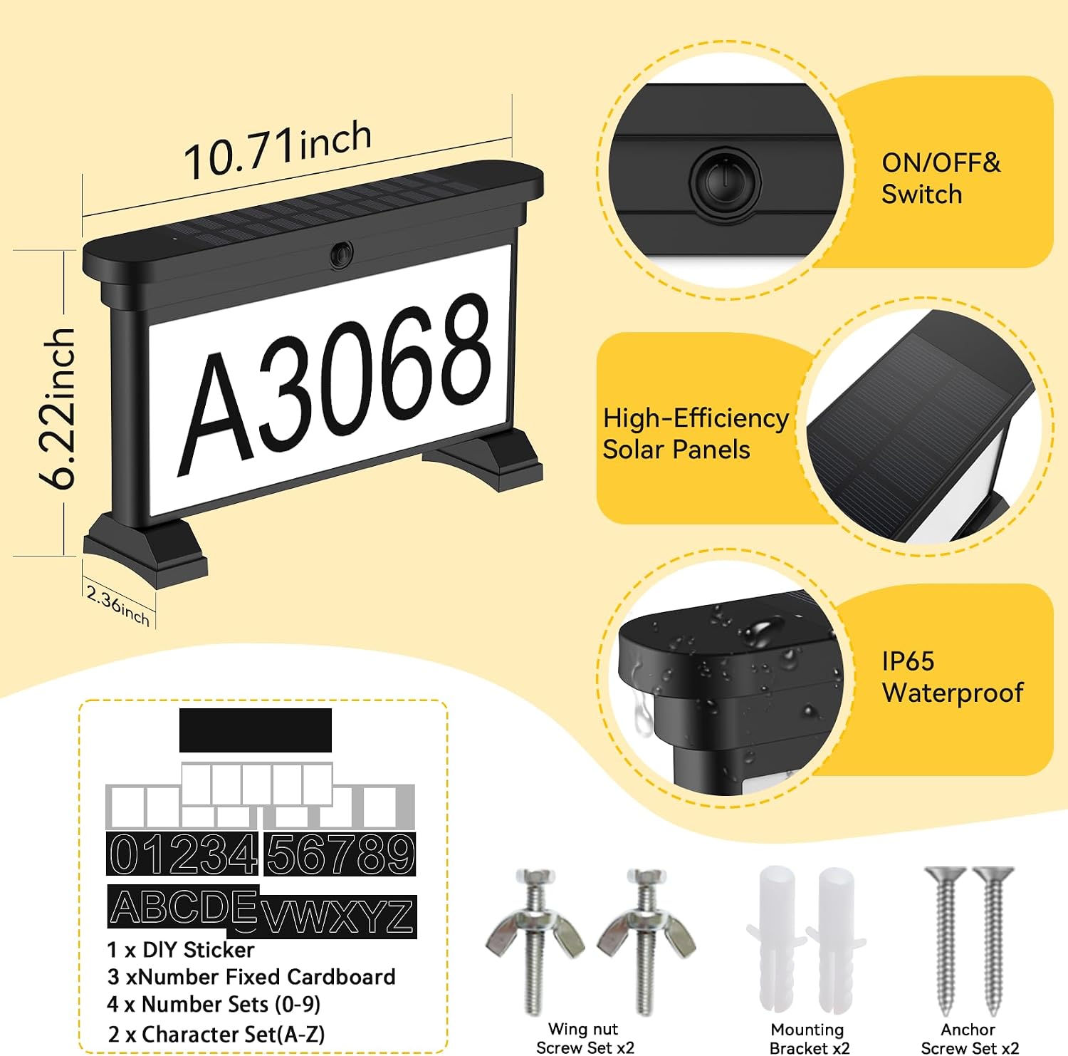 Solar Mailbox Numbers, Double Sided RGB Color Changing Address Sign, Waterproof LED Illuminated House Numbers for