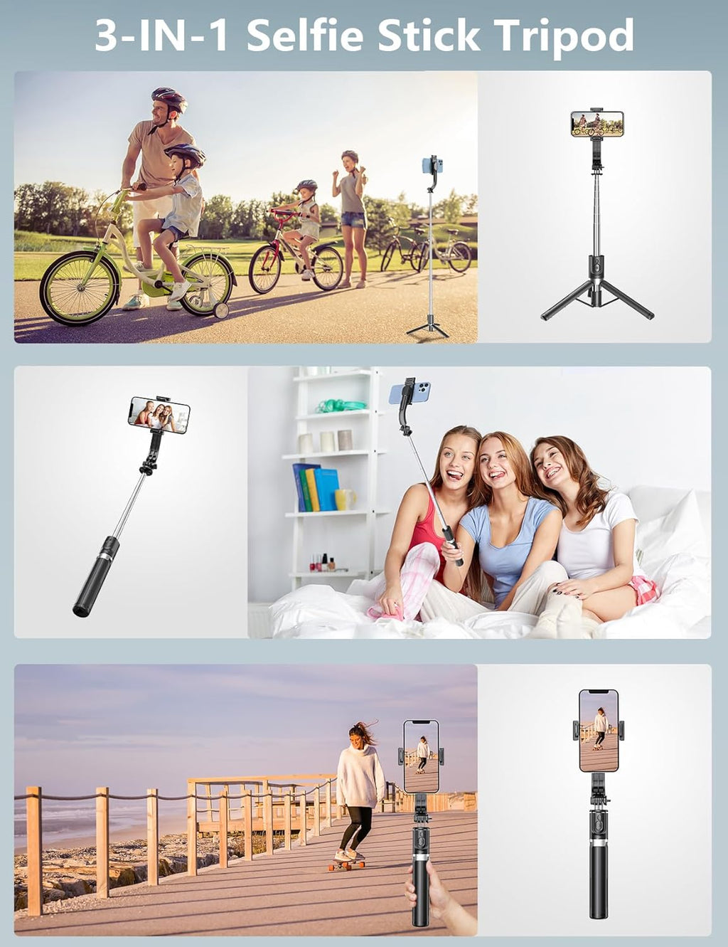 Selfie Stick Tripod with Light, 45'' Phone Tripod with Wireless Remote | Portable Travel Phone Tripod, Compatible