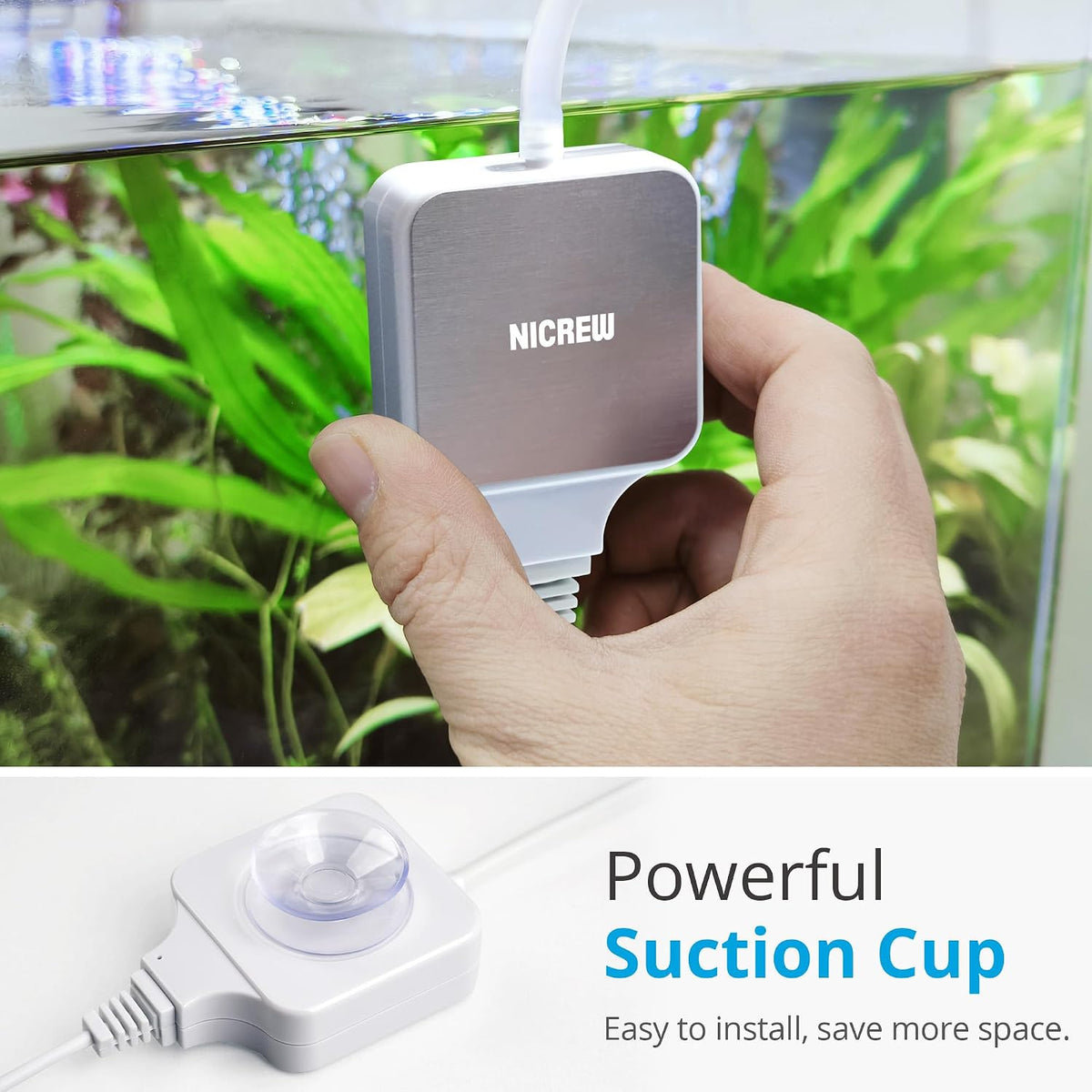 Nano Silent Aquarium Air Pump, White, for up to 10 Gallon Fish Tank