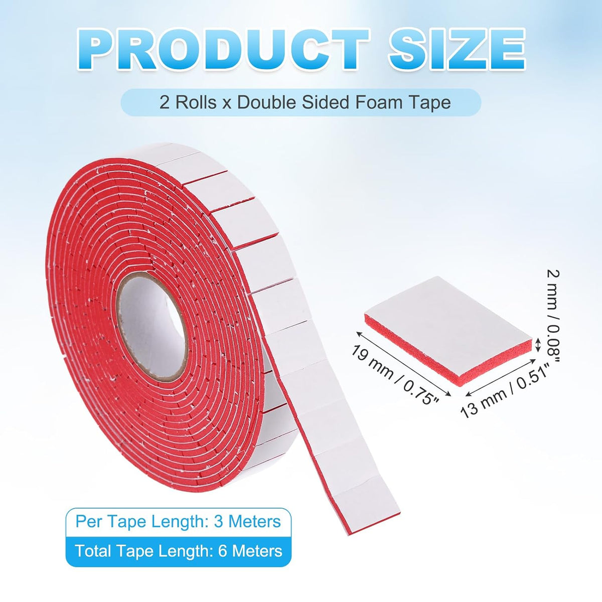 300Pcs Double Sided Foam Tape 19.7ft Pre-Cut Adhesive Mounting Tape