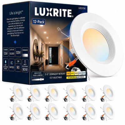 5/6 Inch LED Recessed Retrofit Downlight, Baffle Trim (12 Pack)