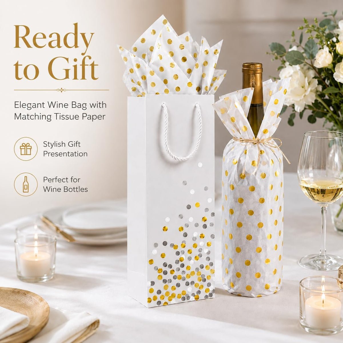 6 Pack Wine Gift Bags, 3 Black and 3 White Bottle Bags