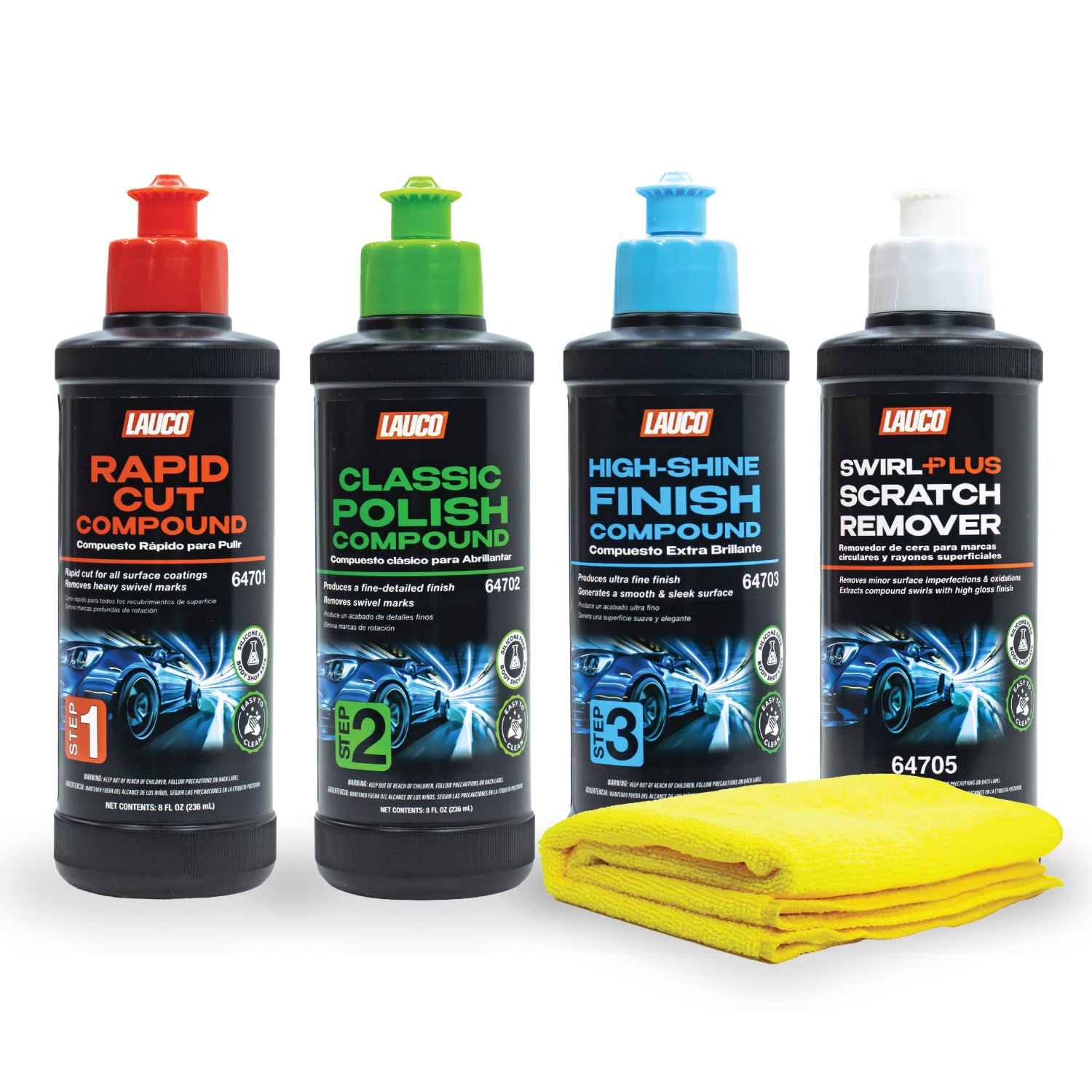 Paint Correction Compounds Step 1, 2, 3, Swirl Remover 8oz Kits, with a Towel, Silicone-Free, Clear Coat Safe Scratch