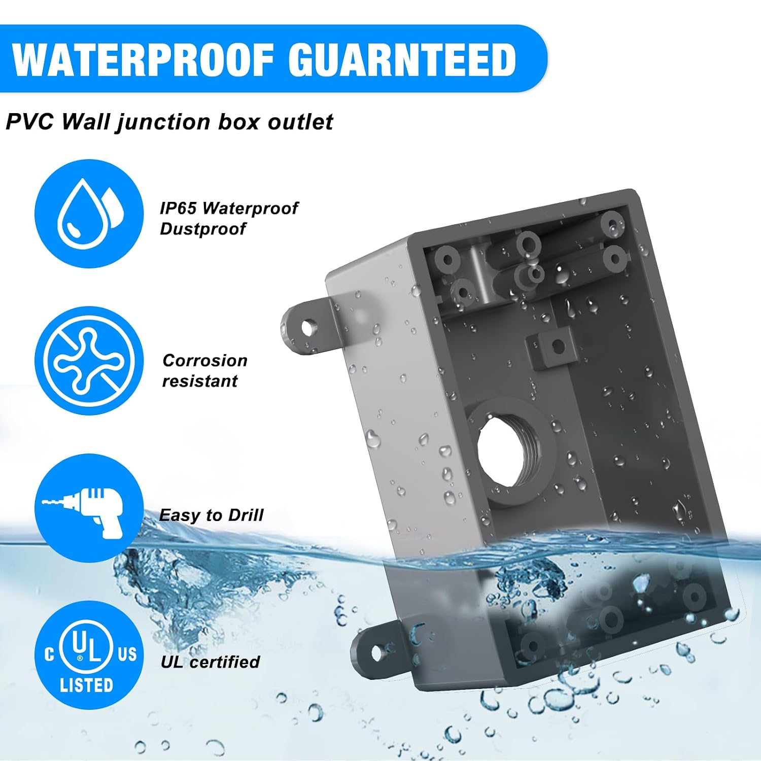 Single-Gang Weatherproof Electrical Outdoor Box, Suitable 1/2-Inch or 3/4-Inch Electrical Conduit Switch/Outlet Box