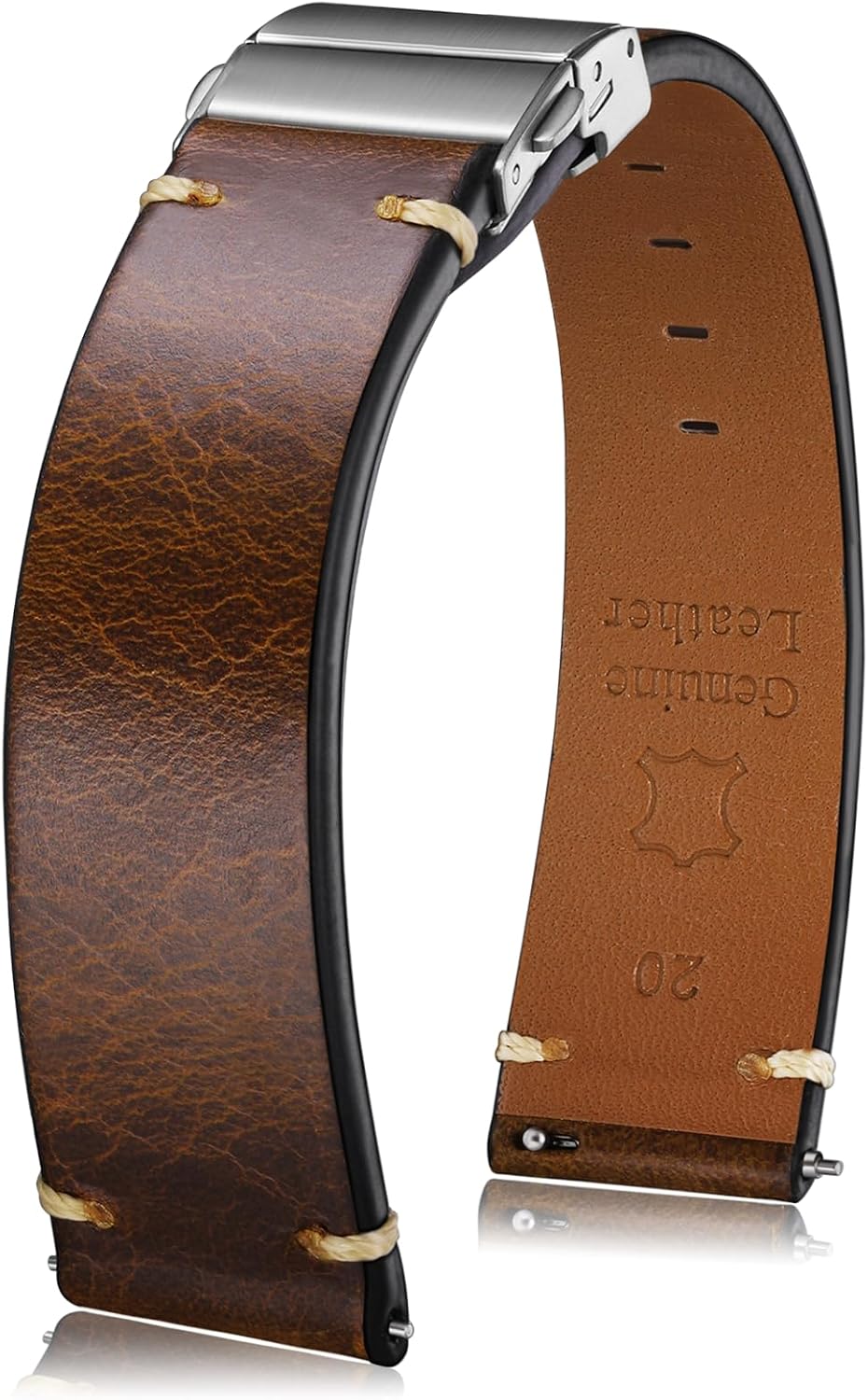 leather Watch Band Retro Oil Wax Leather,18mm 19mm 20mm 21mm 22mm Quick Release Foldover Clasp Watch Straps for Men