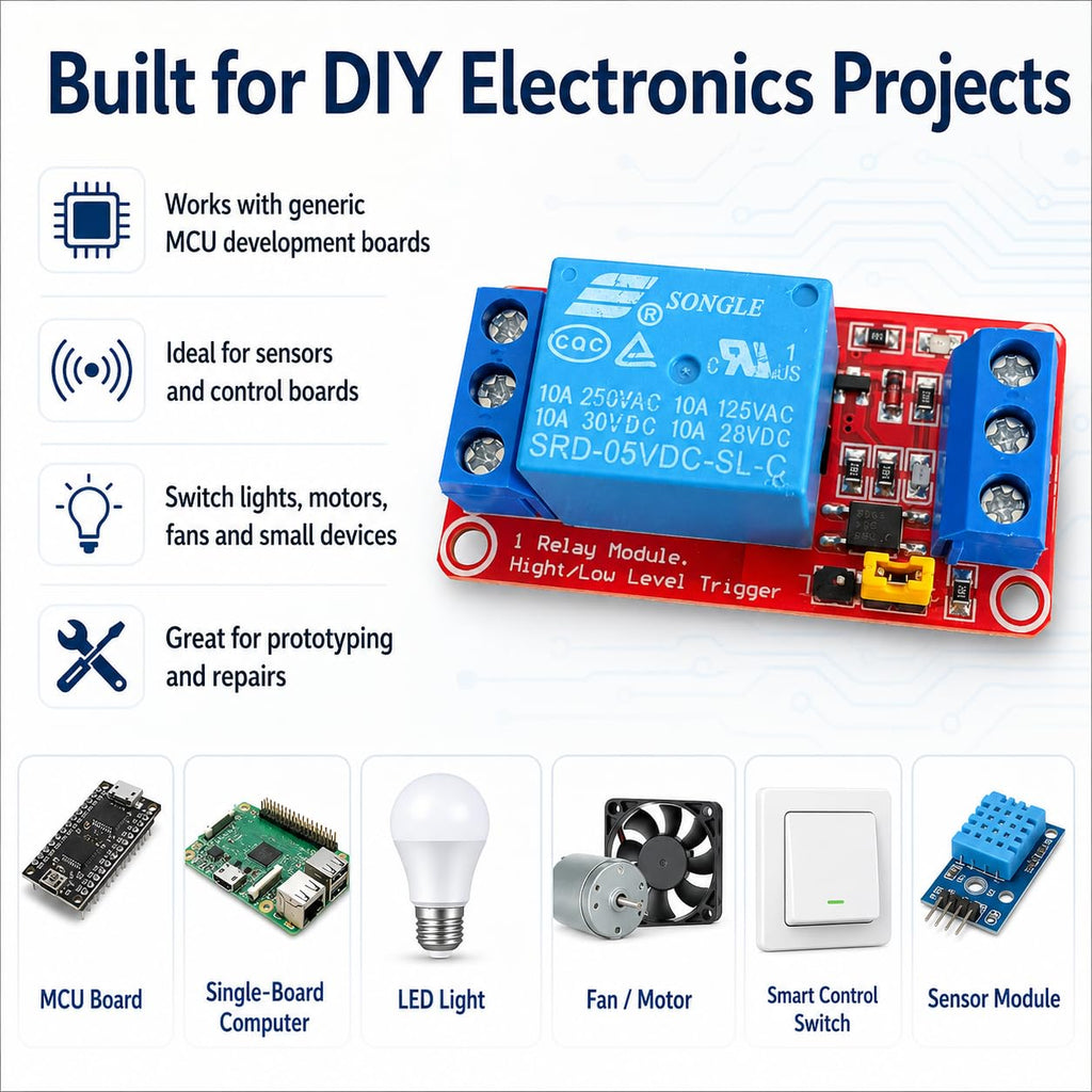 5V Relay Module 8 Pack, 1 Channel Relay Board with Optocoupler Isolation, High Low Level Trigger DC 5V Relay Switch Module for Arduino Raspberry Pi PIC AVR MCU DIY Projects