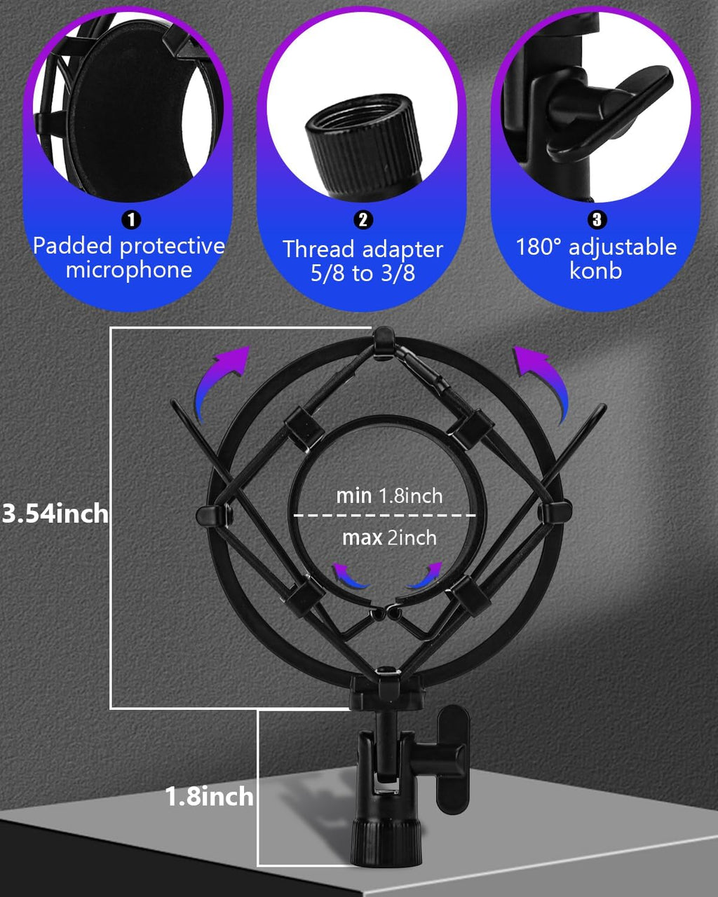 Universal Microphone Shock Mount, Mic Clip Holder for Diameter 47mm-53mm Mic Anti Vibration Adjustable High Isolation