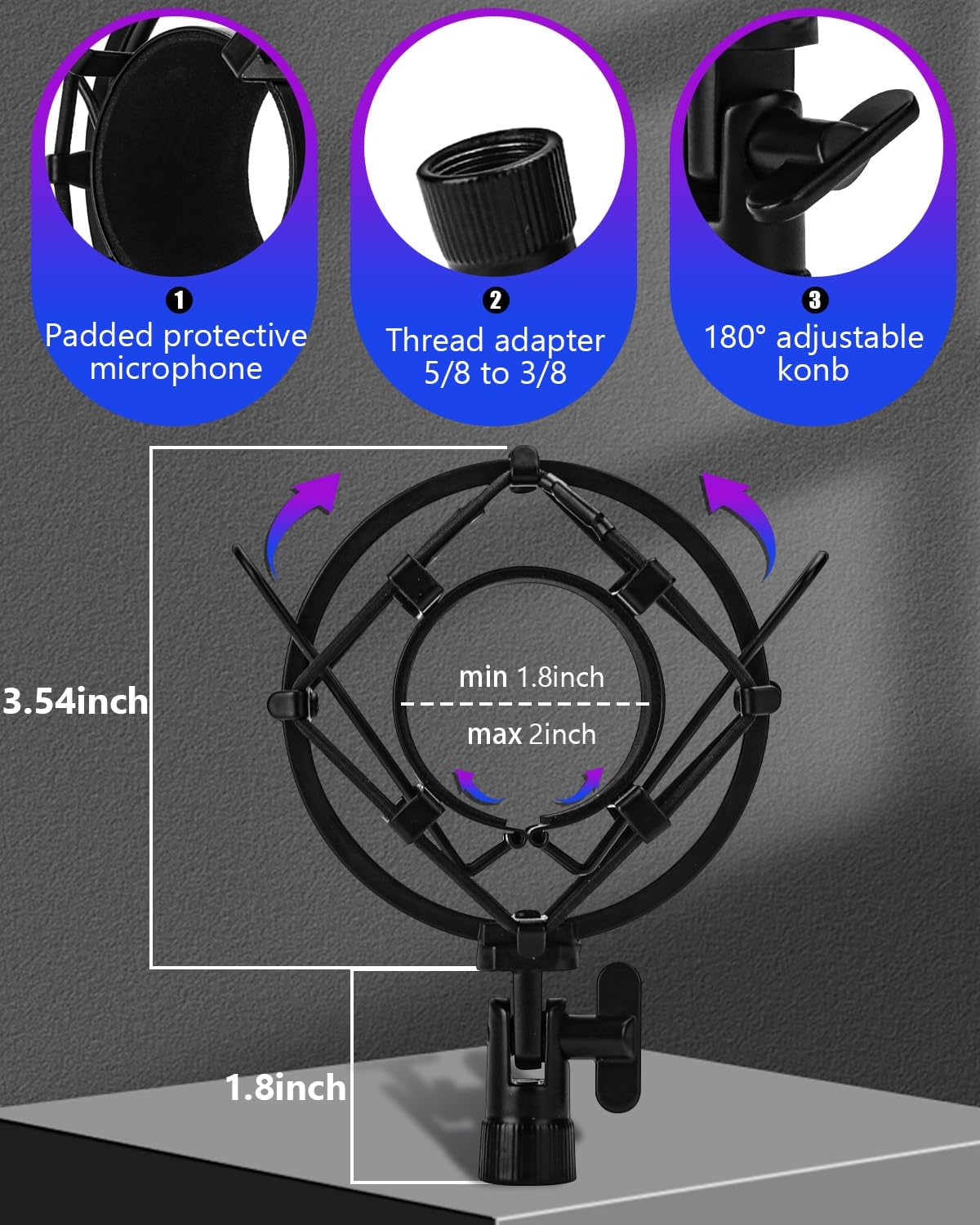 Universal Microphone Shock Mount, Mic Clip Holder for Diameter 47mm-53mm Mic Anti Vibration Adjustable High Isolation