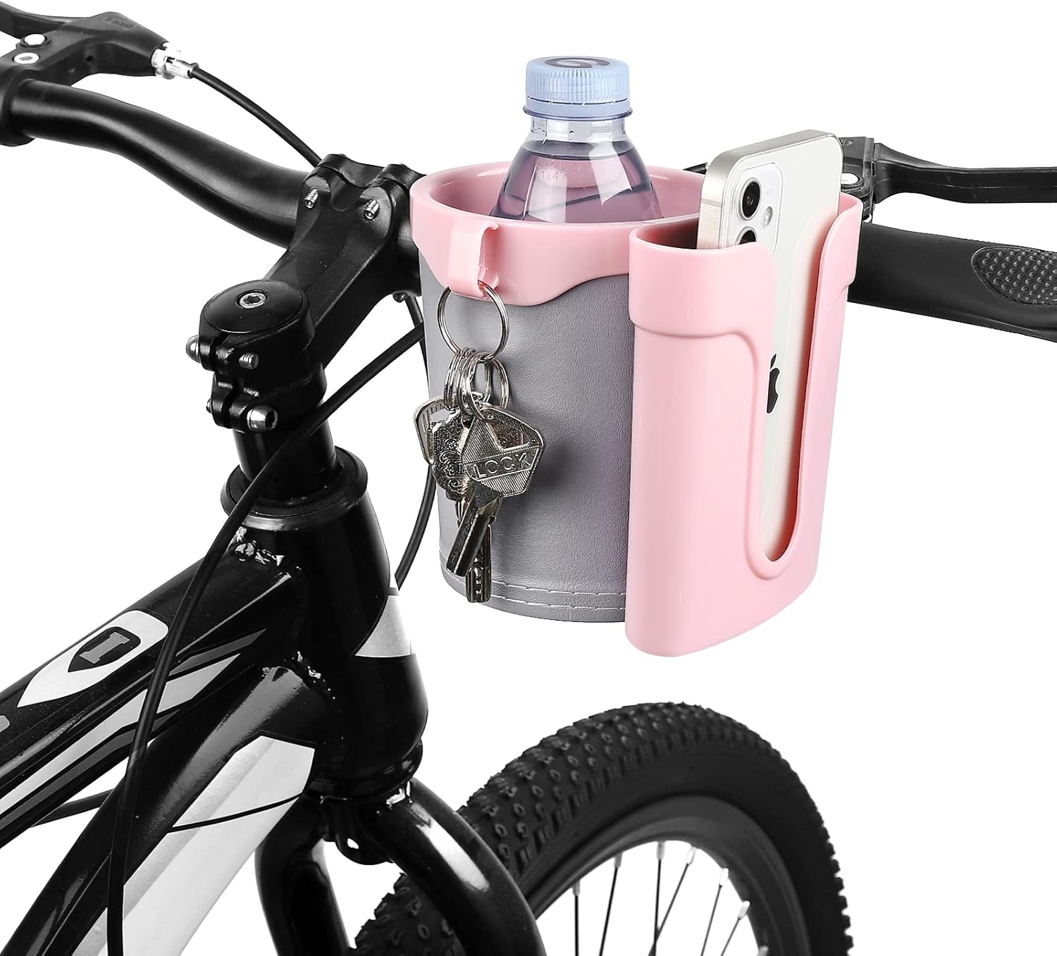 3-in-1 Bike Cup Holder with Cell Phone Keys Holder, Bike Water Bottle Holders, Universal Bar Drink Cup Can Holder for