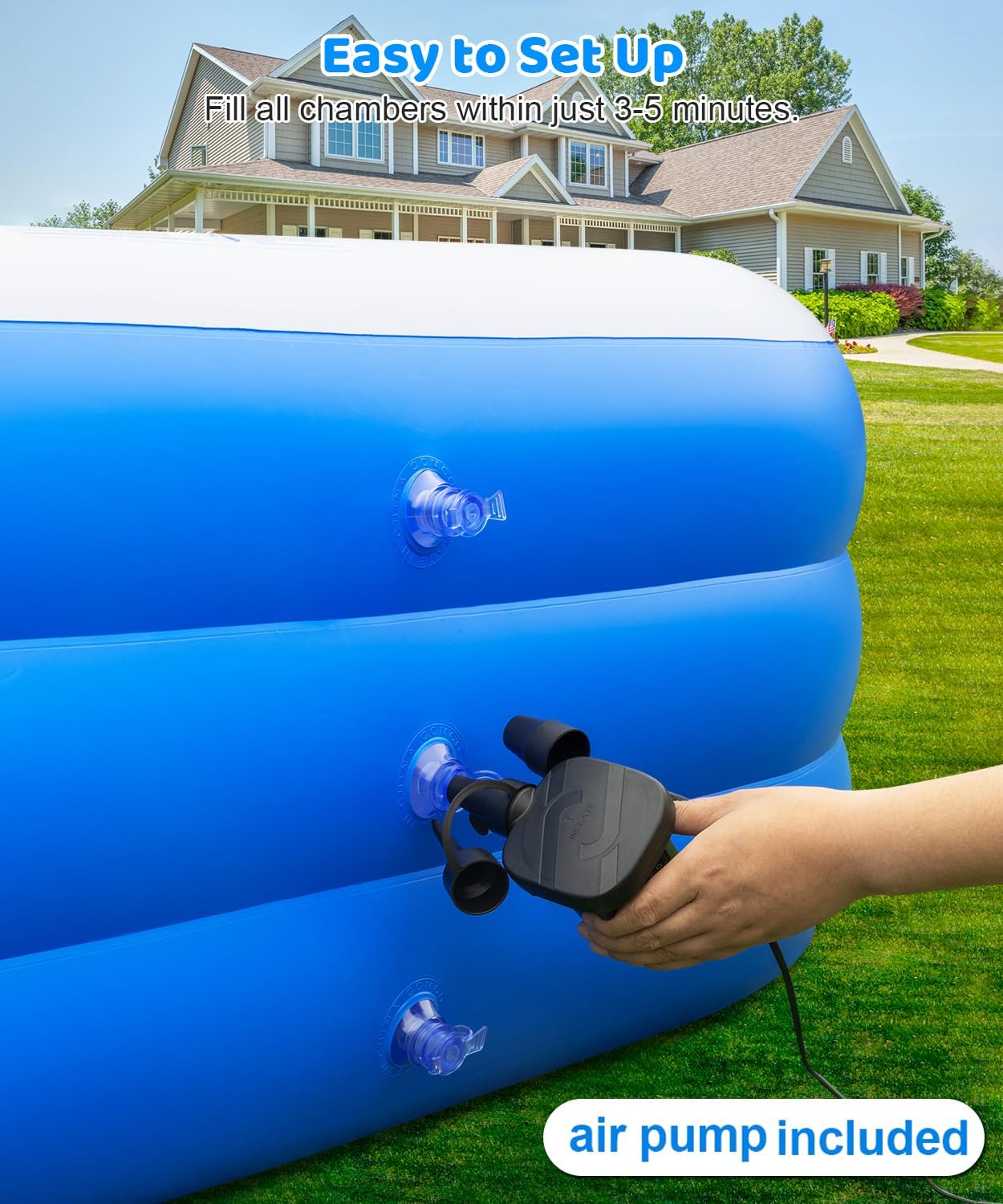 Large Inflatable Pool - 130"×72"×22" Blow Up Pool for Adults and Childrens with Electric Pump, Swimming Pool for