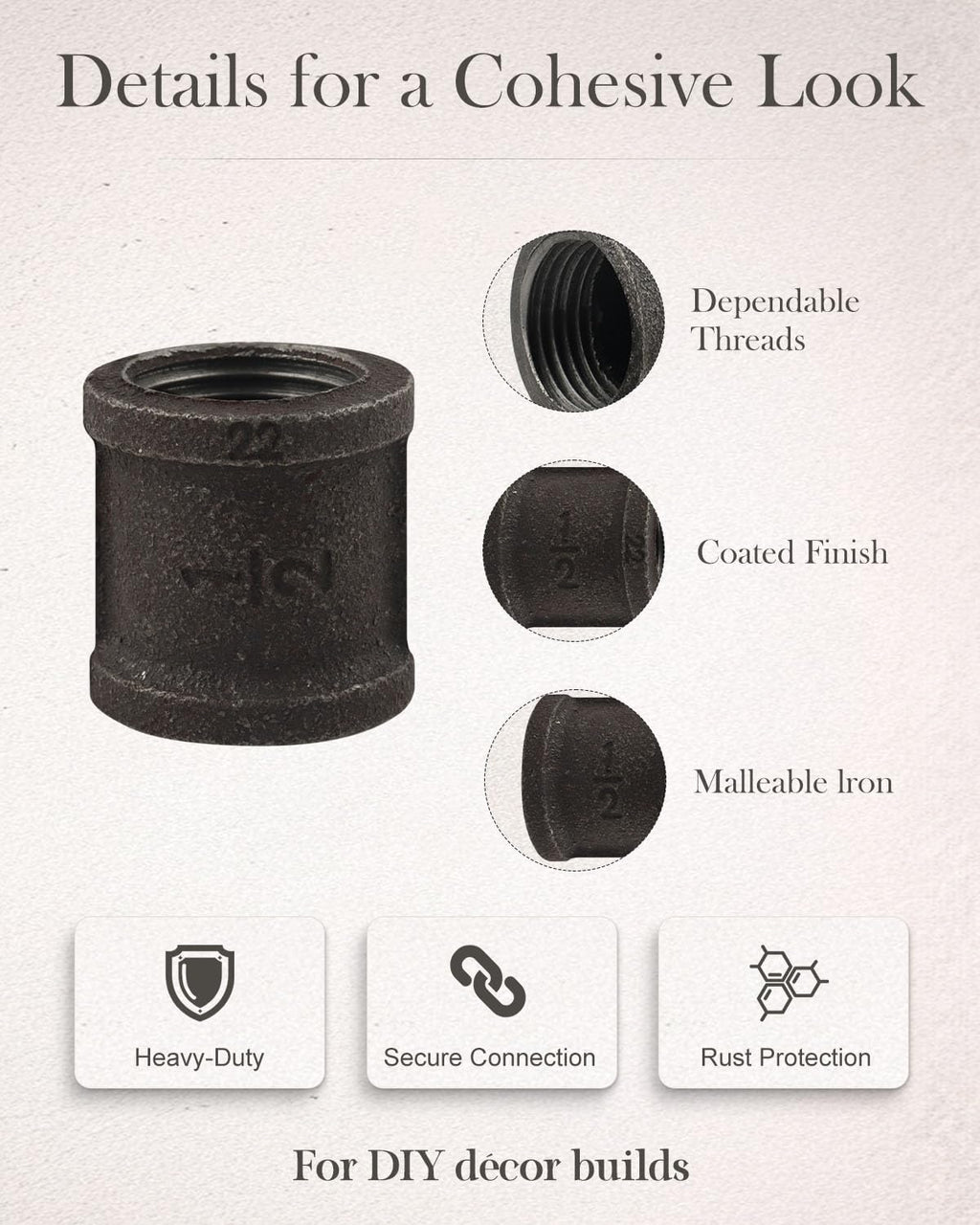 20 Pack 1/2 Inches Malleable Cast Iron Pipe Couplings