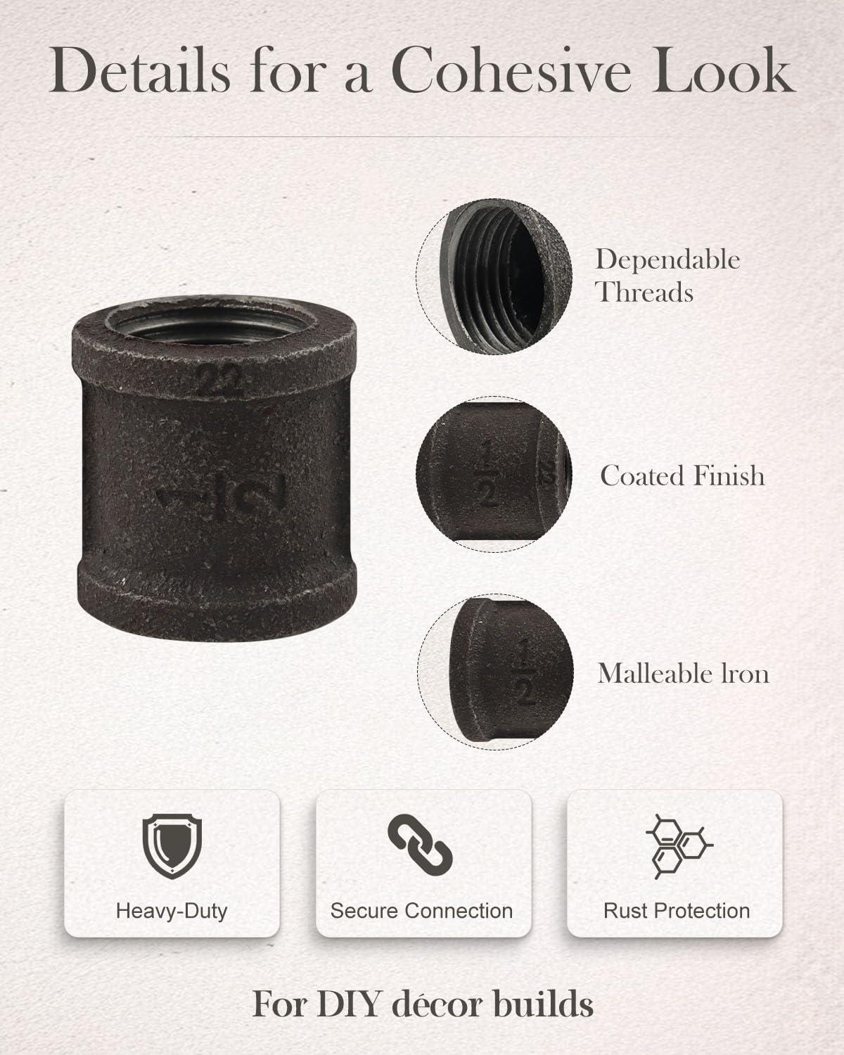 20 Pack 1/2 Inches Malleable Cast Iron Pipe Couplings