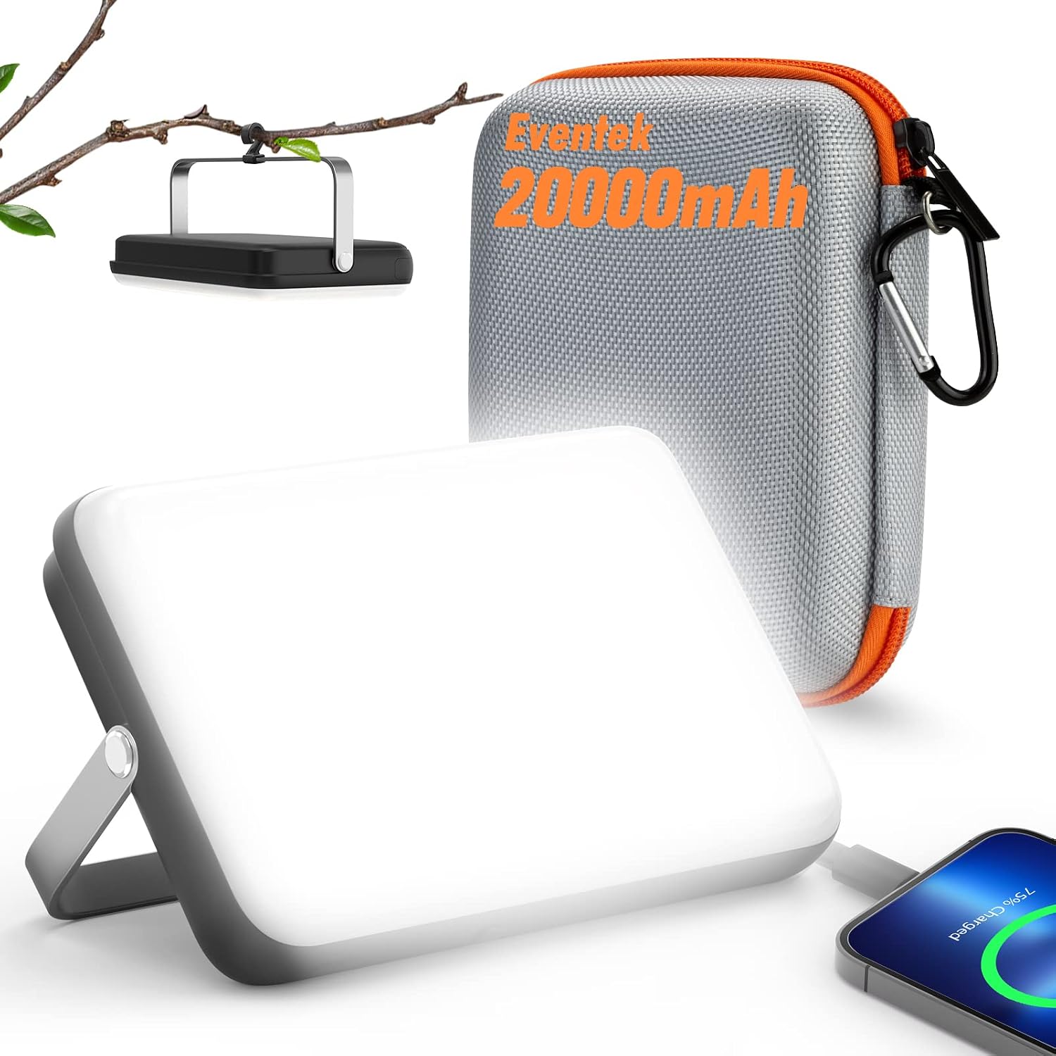20000mAh Rechargeable LED Work Light & Camping Tent Light | Portable Power Bank (Up to 144H), 90° Rotatable Stand