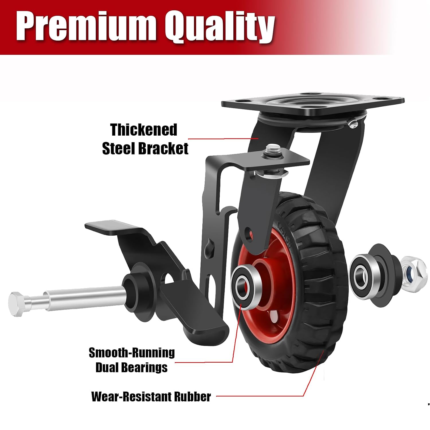 5 Inch Swivel Caster Wheels Heavy Duty Set of 4 (2 Brake & 2 Fixed Wheels) | Premium quality, 1300Lbs load capacity