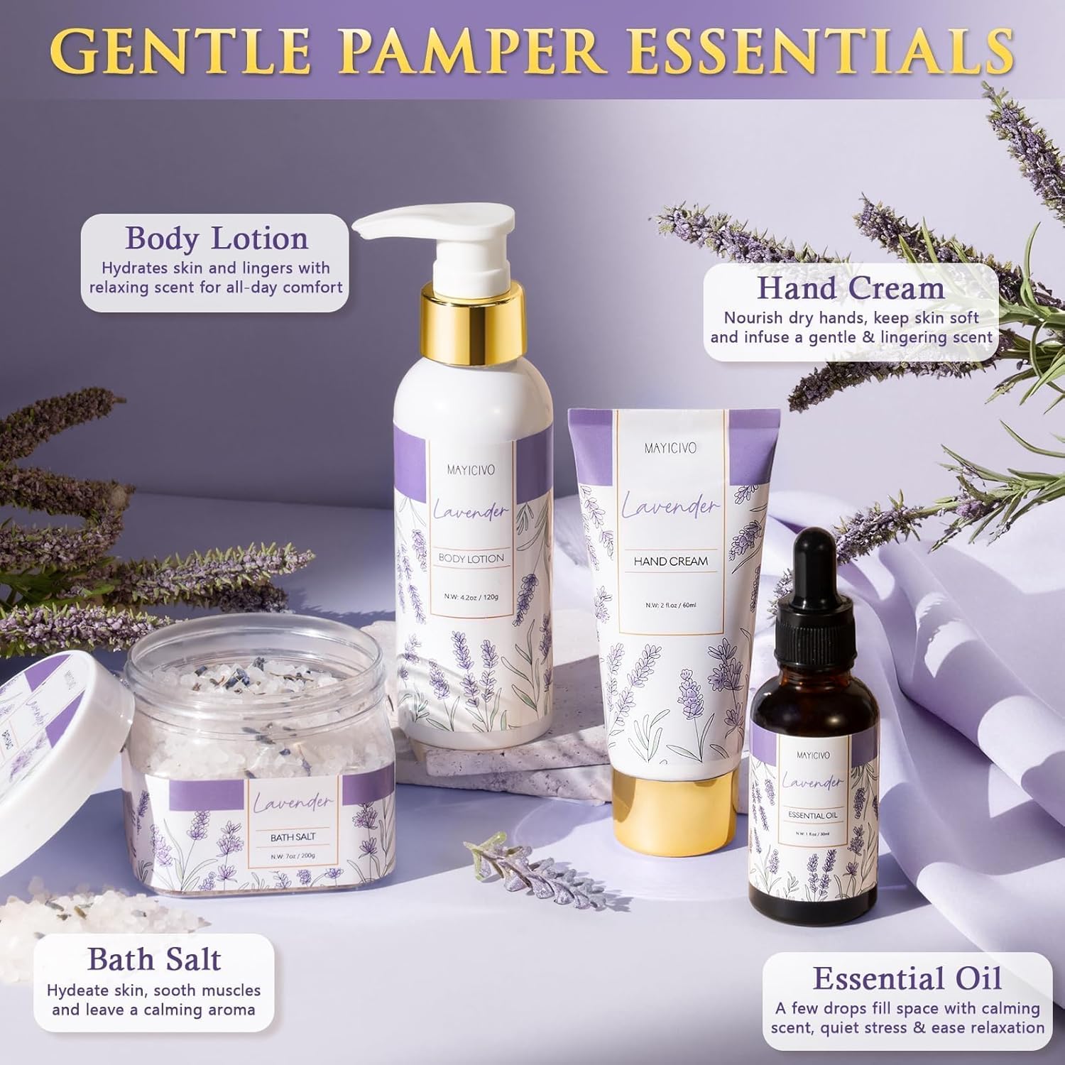 Mothers Day Birthday Gifts for Women, Lavender Relaxing Spa Gift Baskets for Women Self Care Package Bath Gift Set