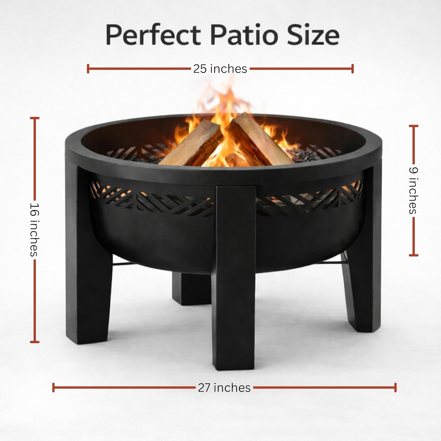 Fire Chief Wood Burning Fire Pit with Tabletop Lid, 26 Inch Outdoor Fire Pit Table for Patio, Deck and Backyard