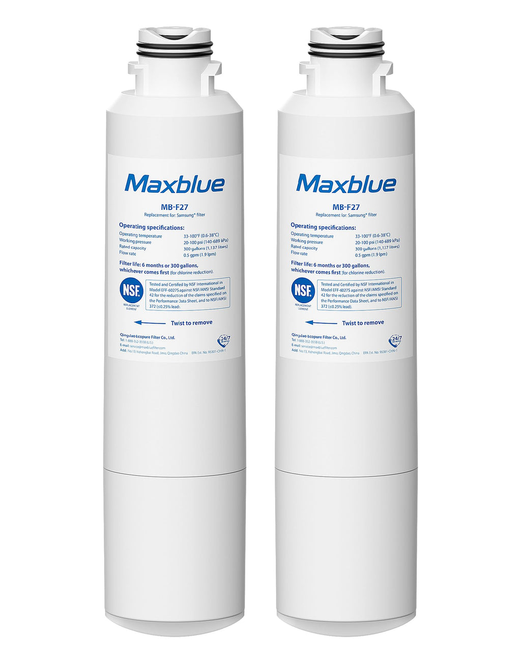 Maxblue MB-F27 Replacement for Samsung DA29-00020B Water Filter, 2 Pack