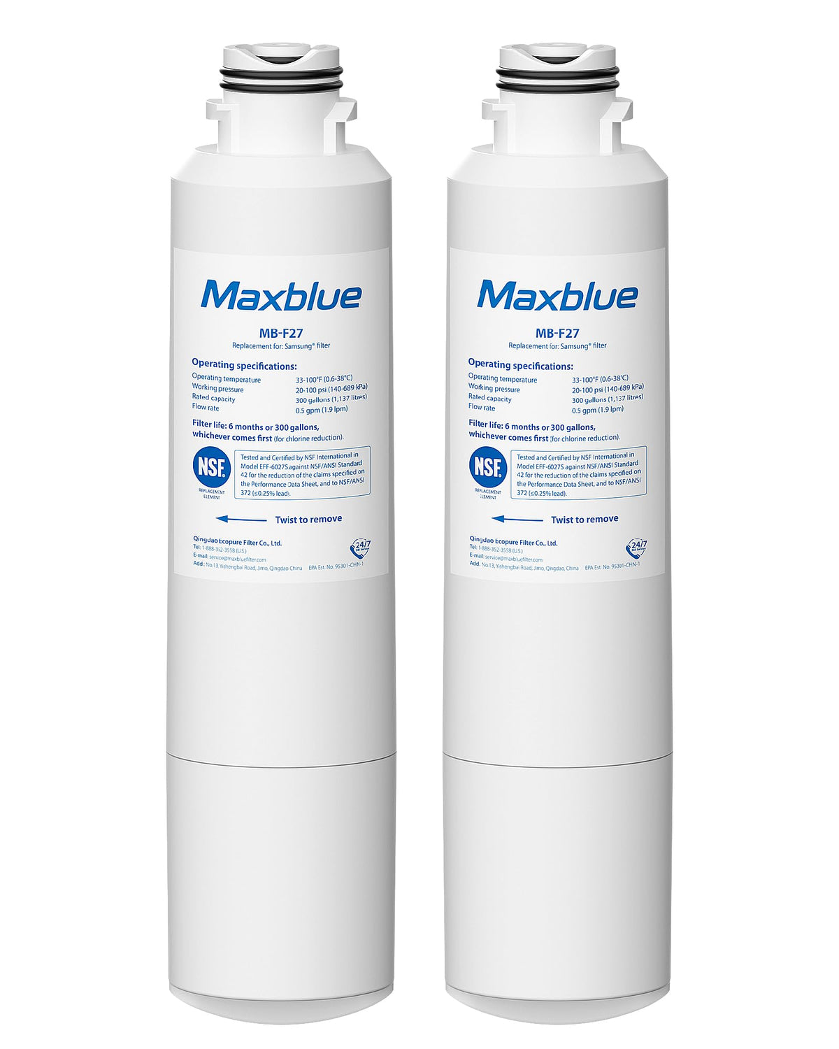 Maxblue MB-F27 Replacement for Samsung DA29-00020B Water Filter, 2 Pack